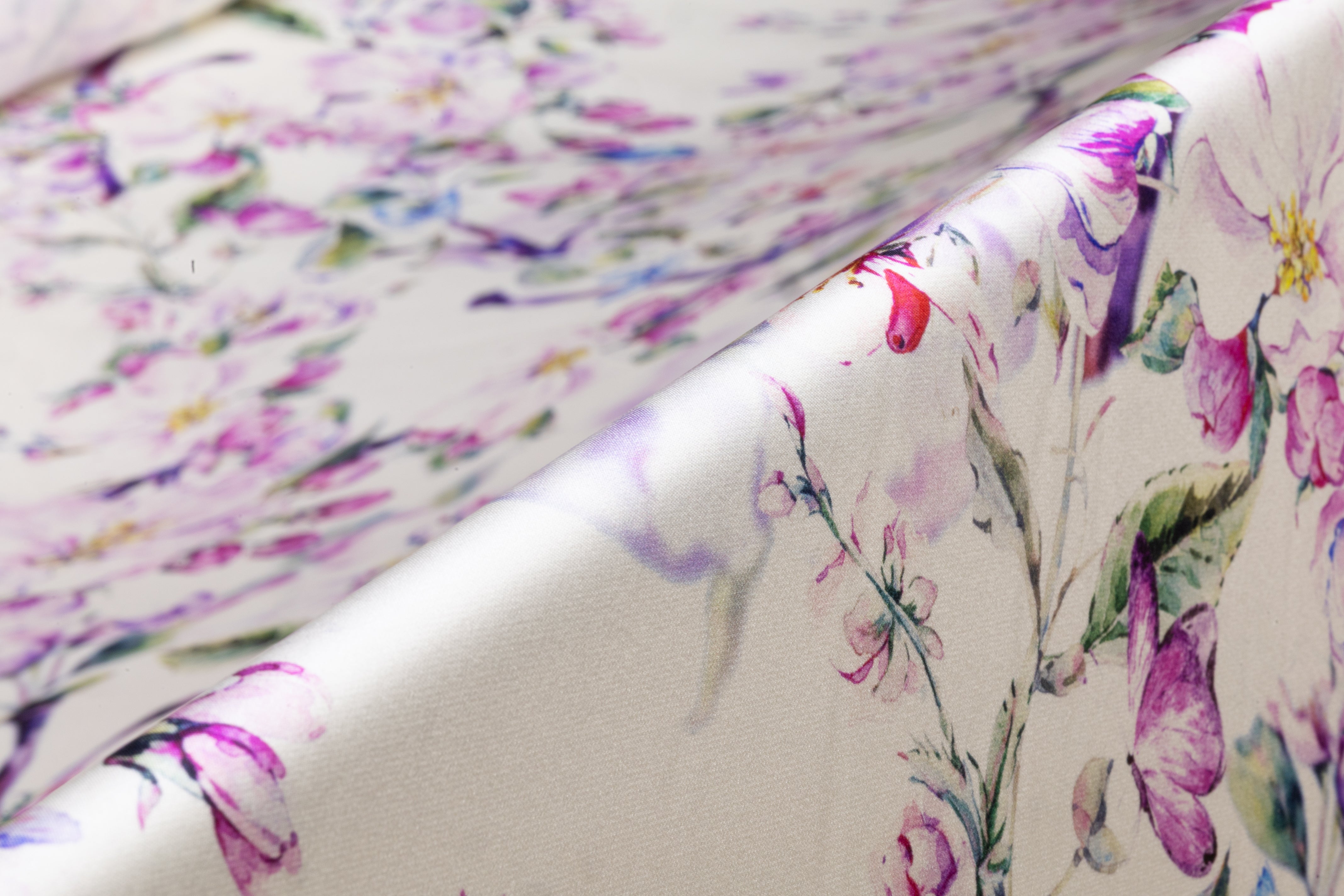 Floral Italian Double Satin Silk Charmeuse - Off White / Multicolor