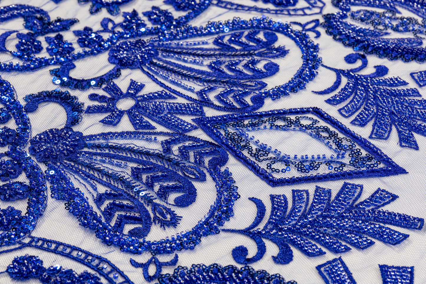 Damask Beaded and Embroidered Tulle - Royal Blue