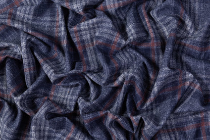 Checked Italian Wool Suiting - Blue / Brick Red