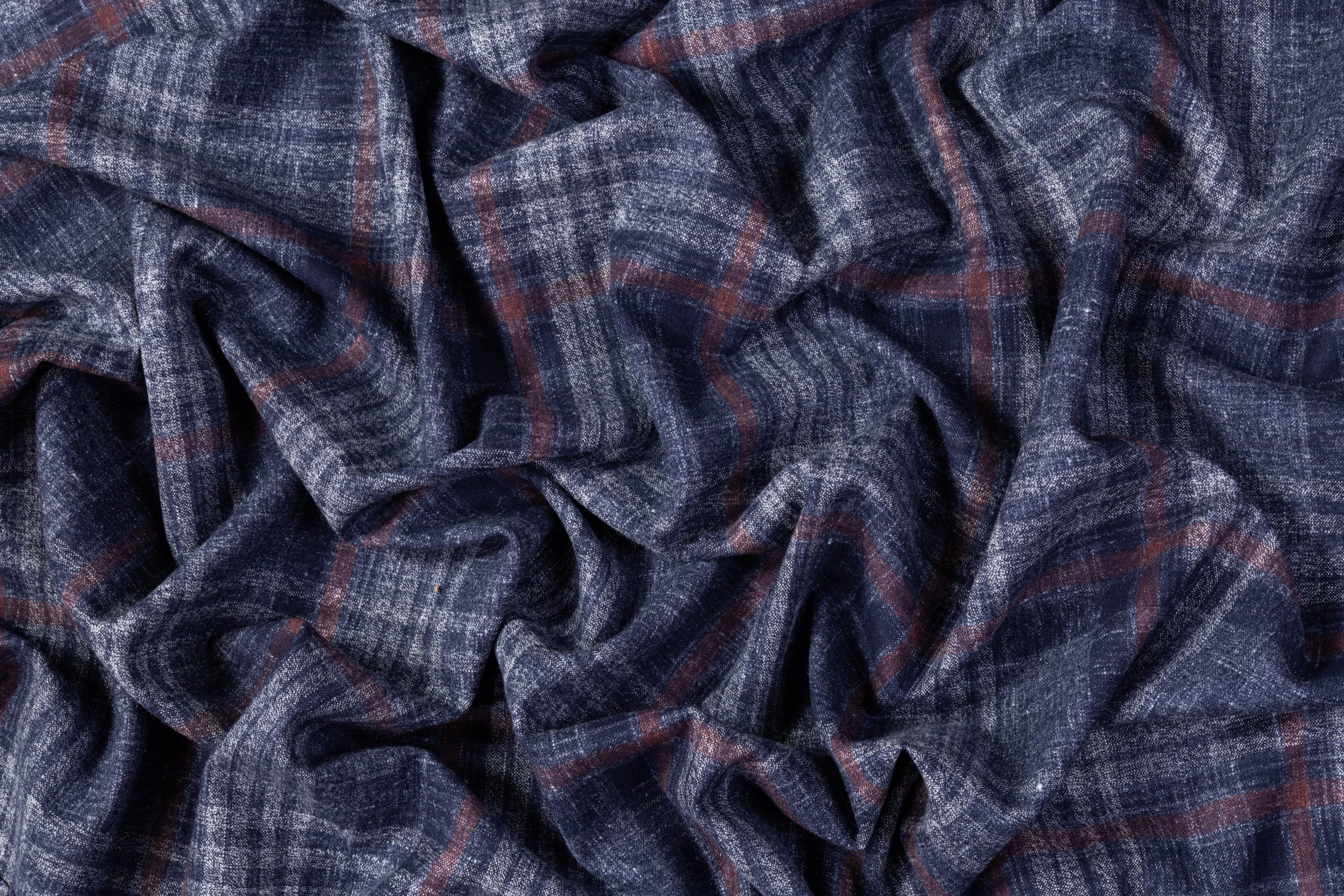 Checked Italian Wool Suiting - Blue / Brick Red