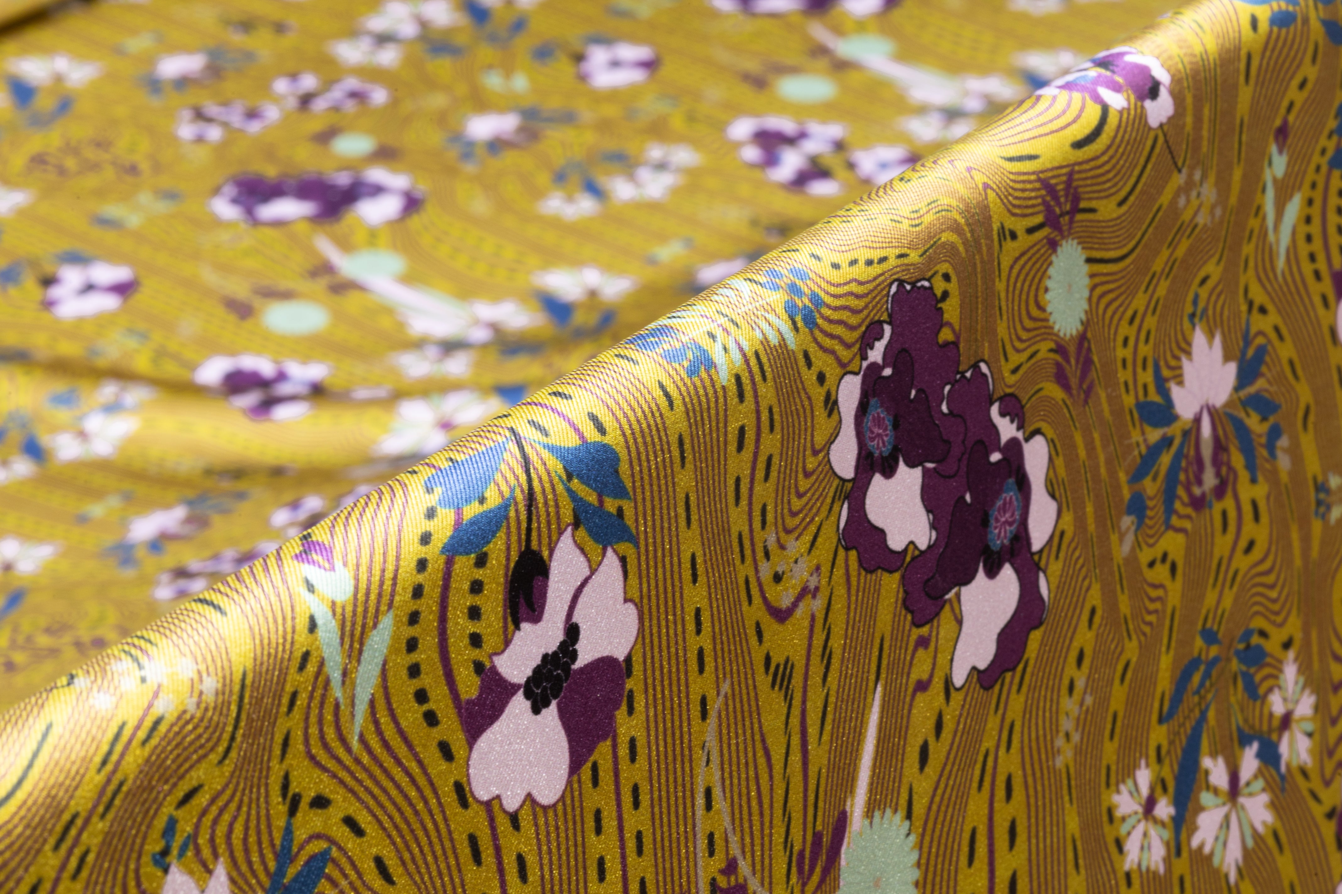 Floral Italian Silk Twill - Antique Gold