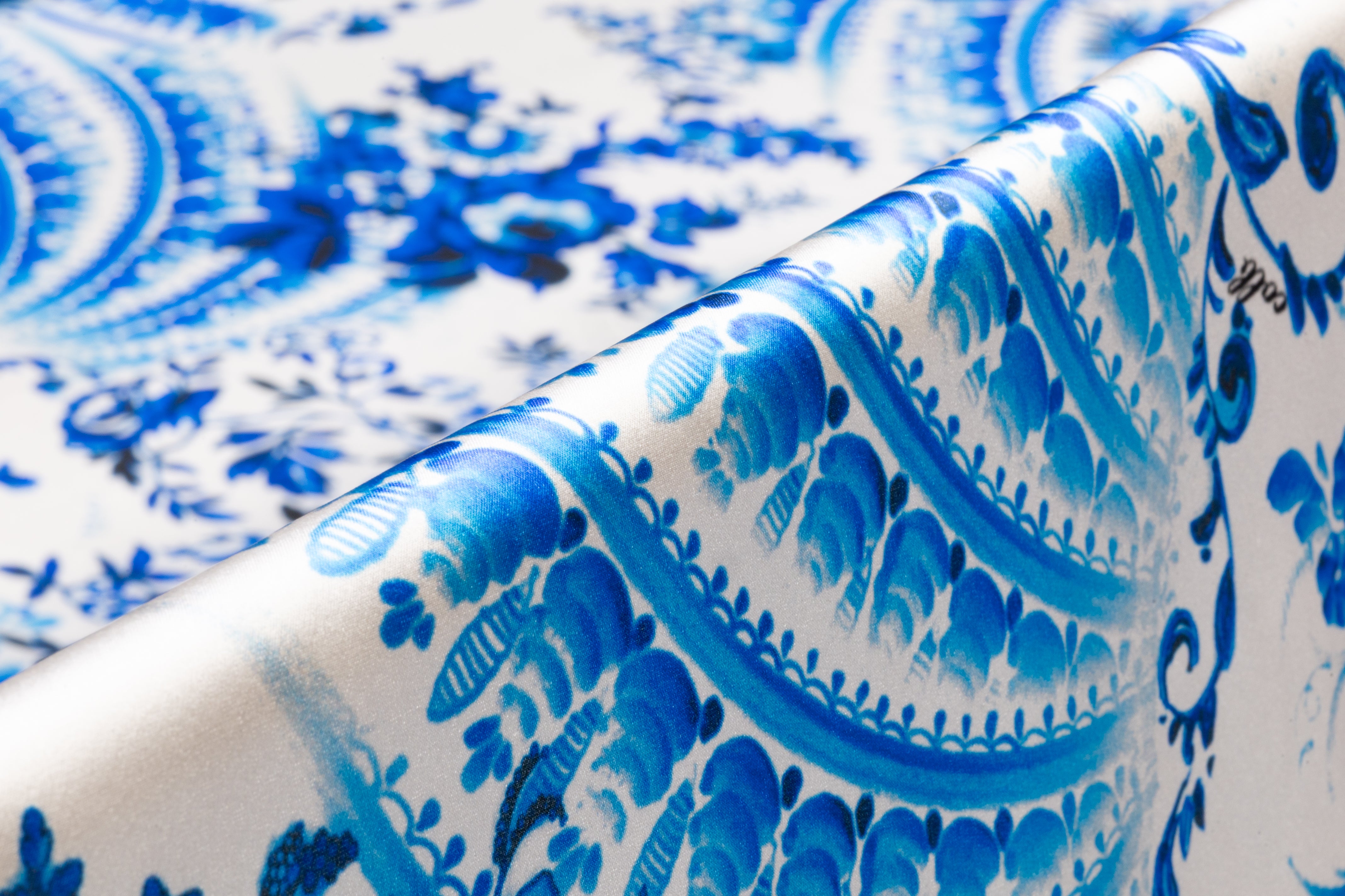 Floral Italian Silk Charmeuse - Blue / White