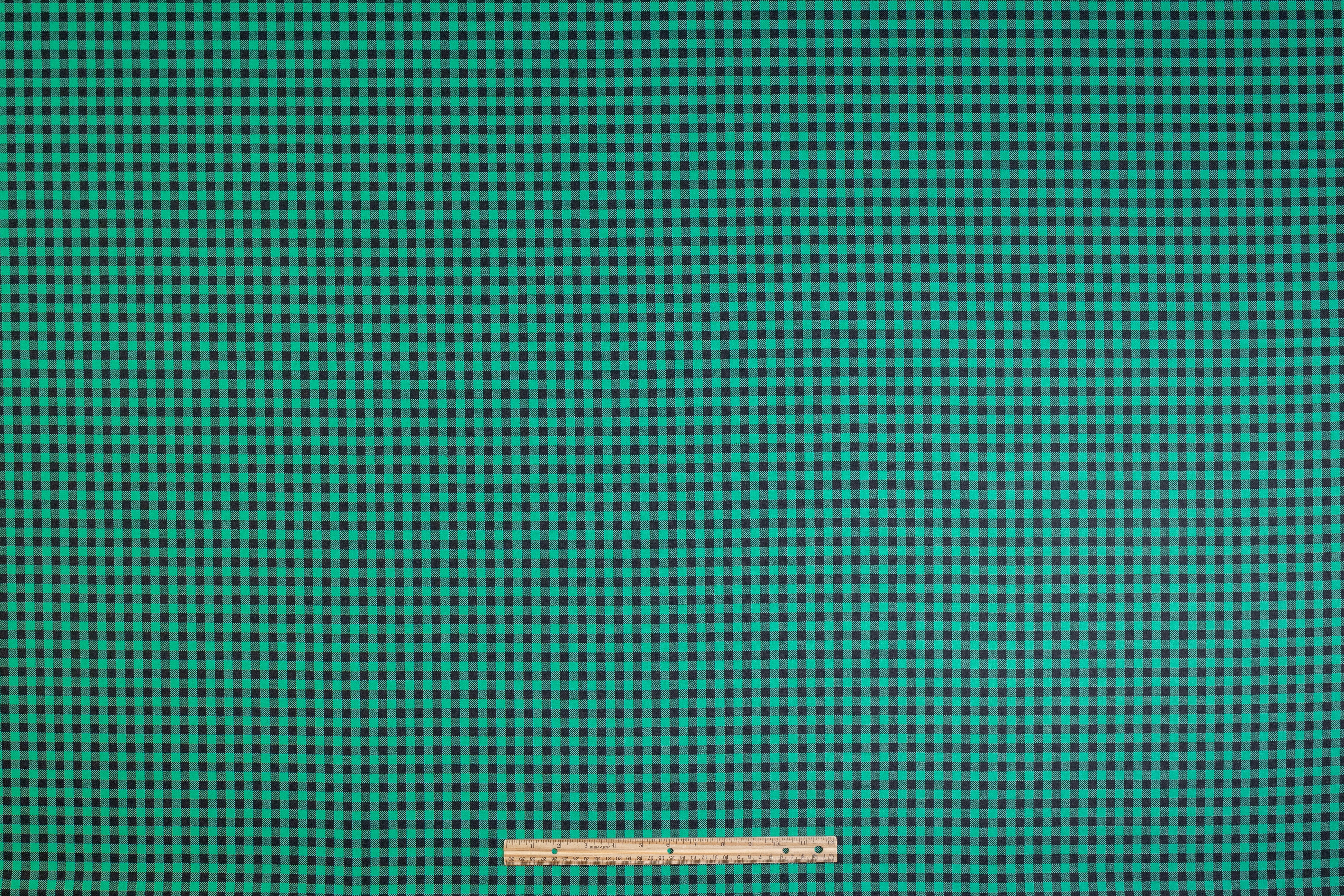 Gingham Checked Italian Wool Suiting - Jade Green / Black