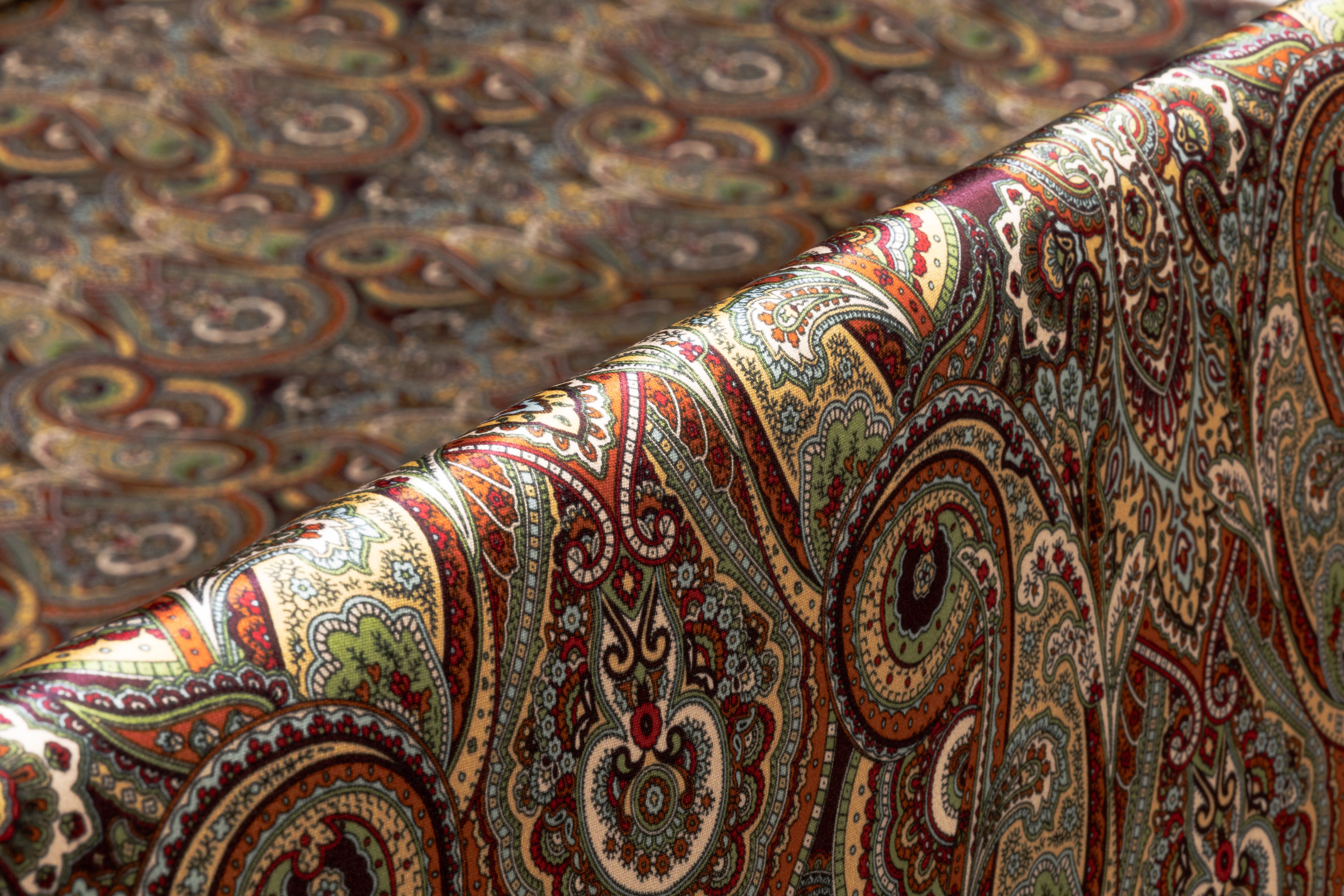 Paisley Italian Double Satin Silk Charmeuse - Rust / Burgundy