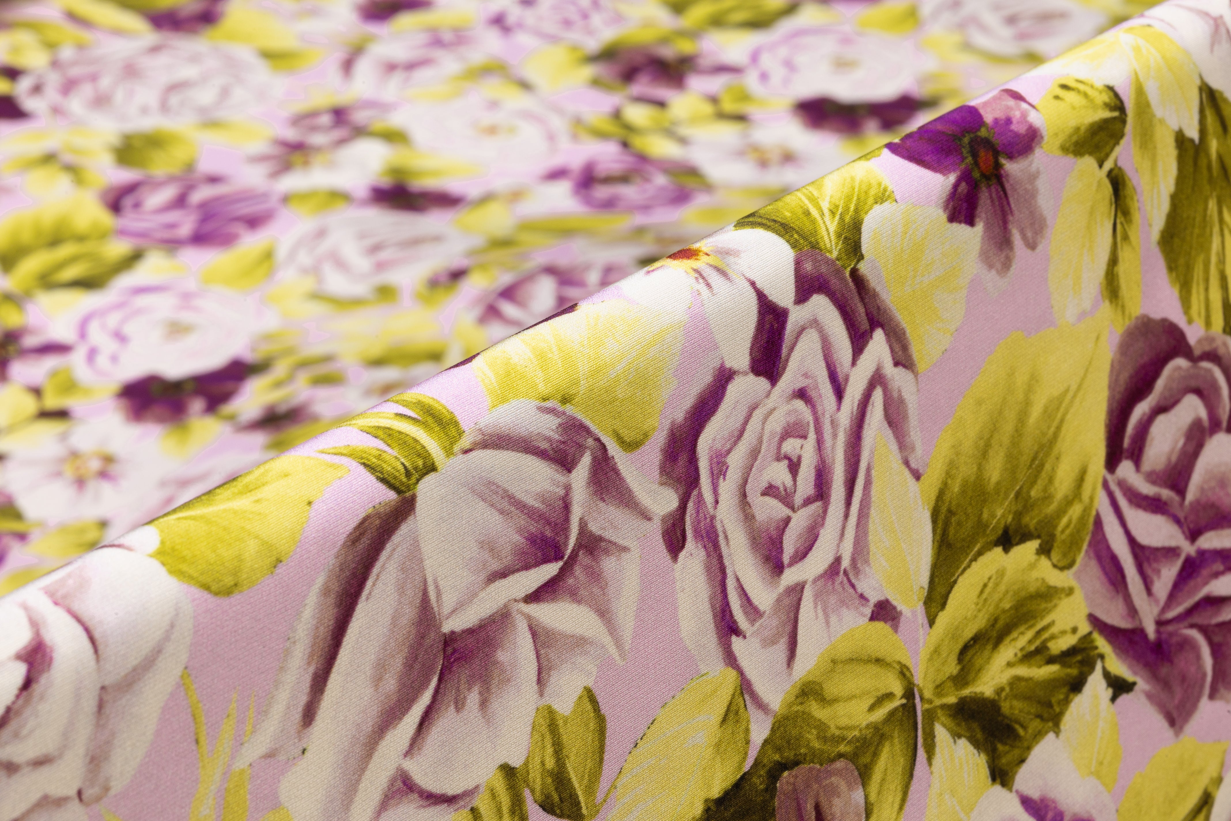 Floral Italian 4 Ply Silk Crepe - Purple / Chartreuse / Pink