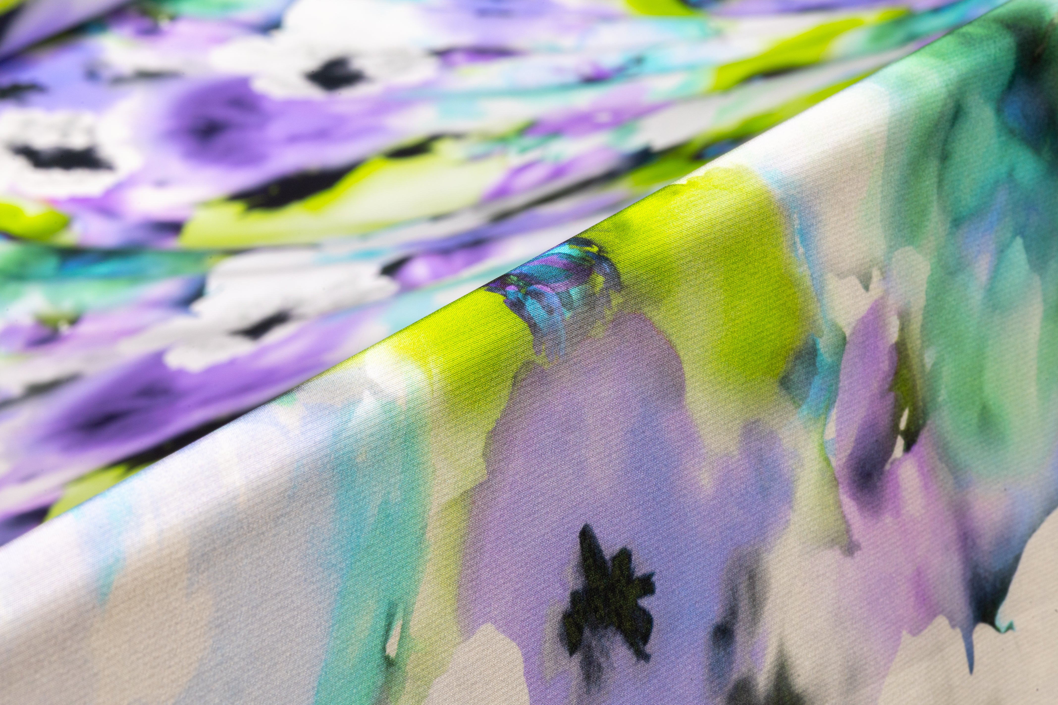 Floral Italian Silk Crepe de Chine - Green / Purple