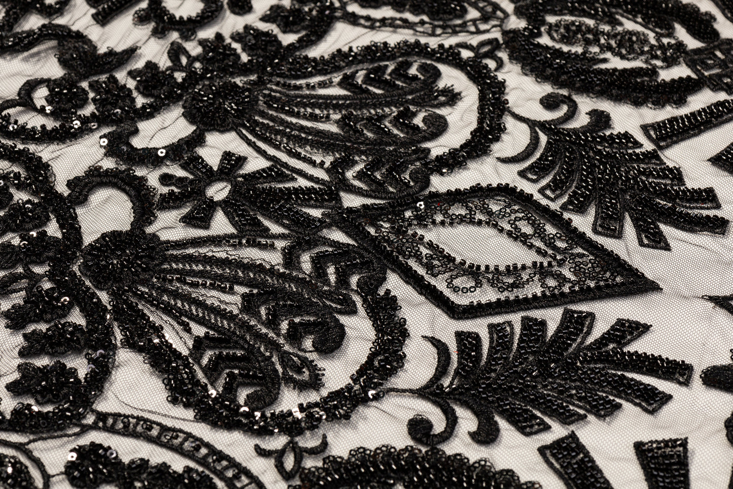Damask Beaded and Embroidered Tulle - Black