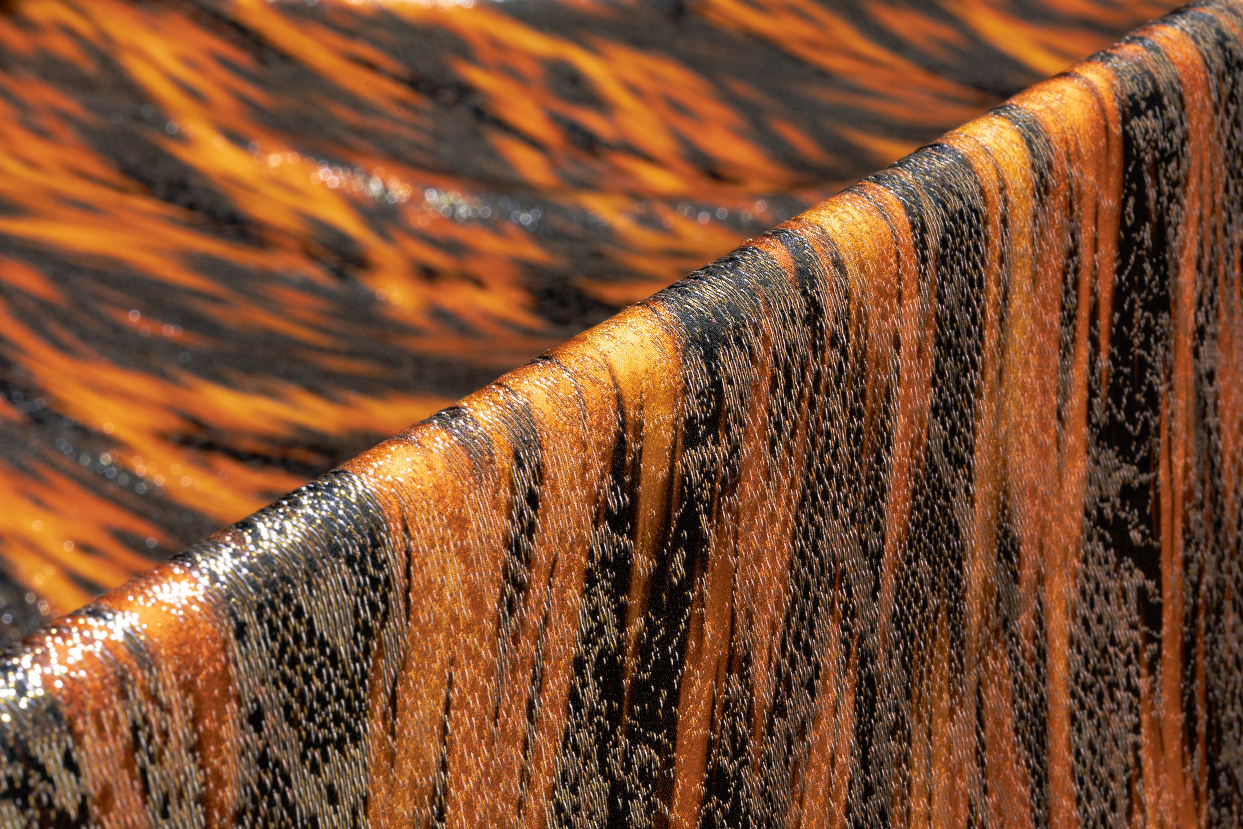 Italian Silk Jacquard Lamé - Burnt Orange / Gold / Black