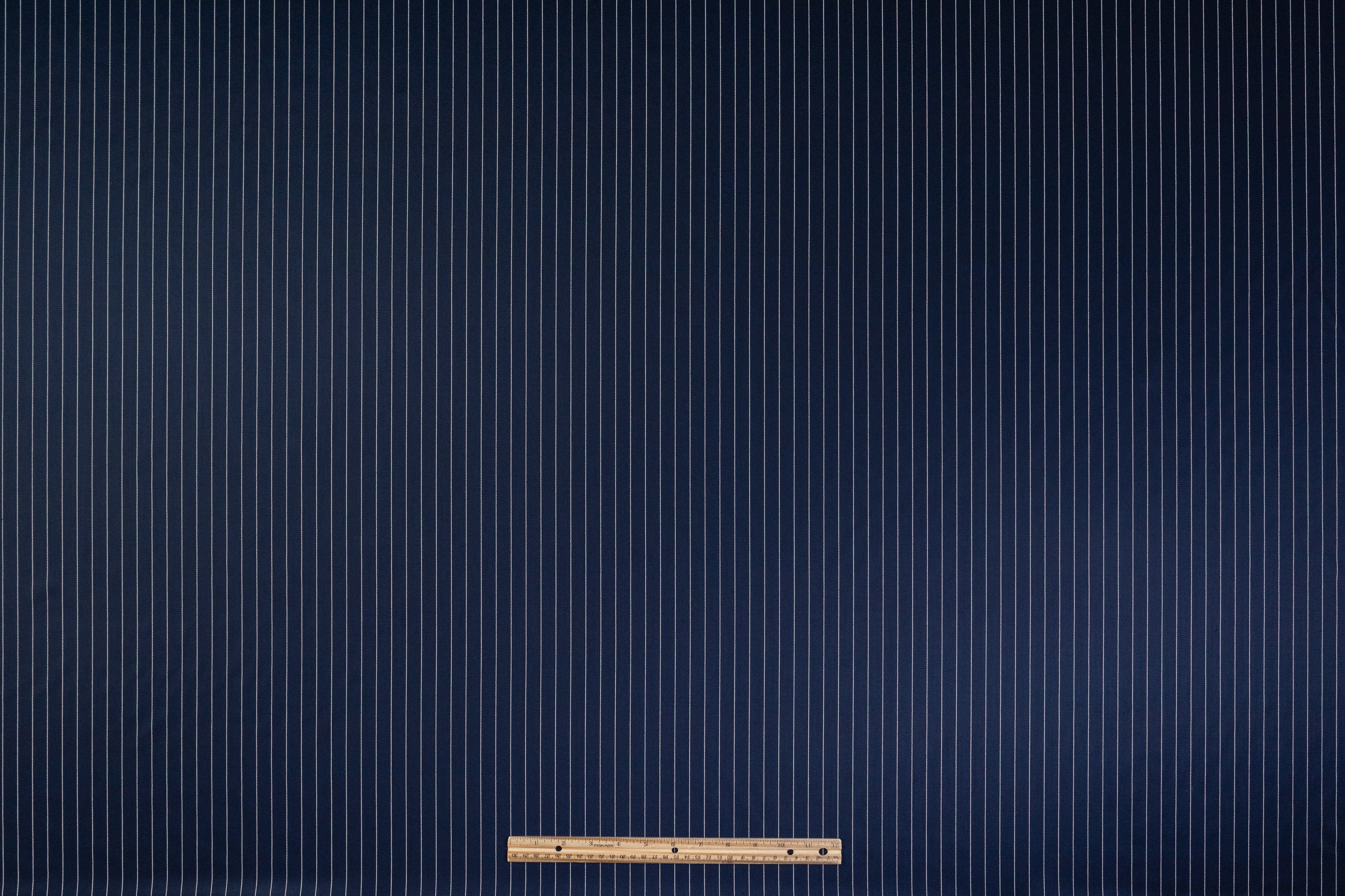 Pin Striped Italian Satin Faille Wool Suiting - Navy / White