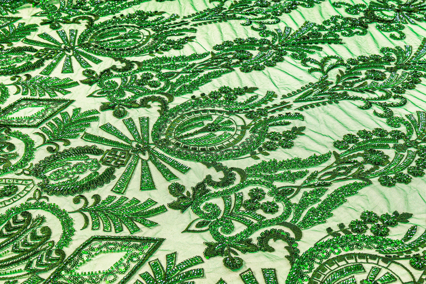 Damask Beaded and Embroidered Tulle - Green