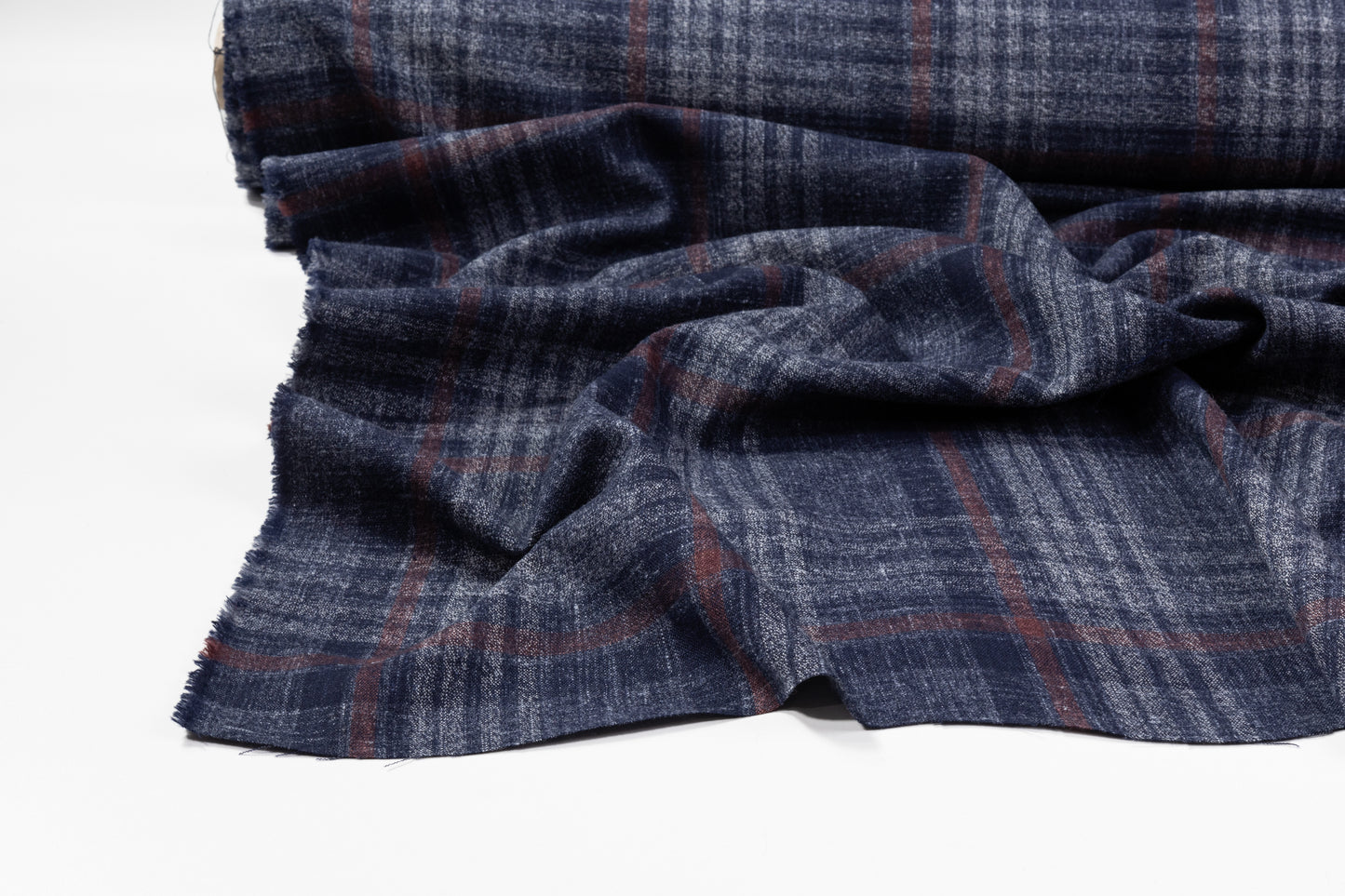 Checked Italian Wool Suiting - Blue / Brick Red