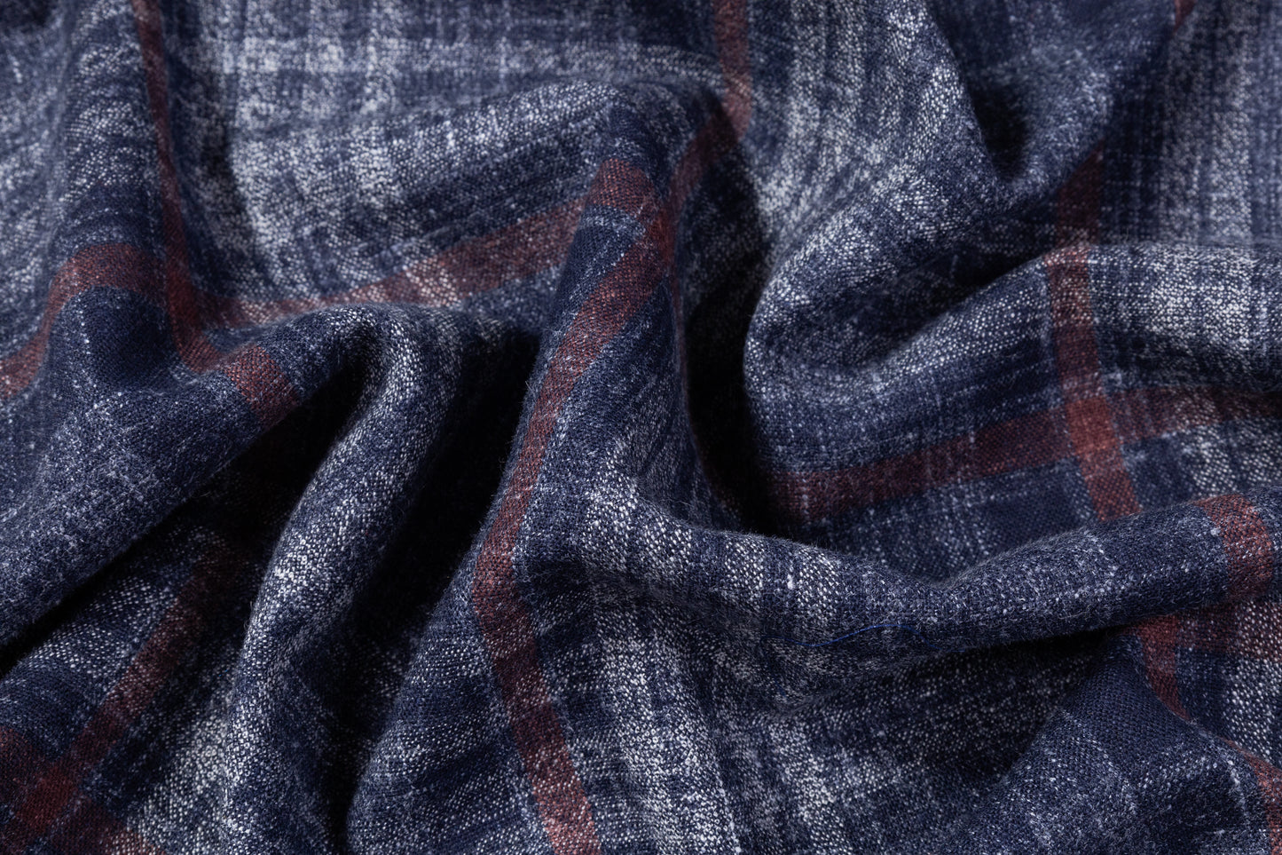 Checked Italian Wool Suiting - Blue / Brick Red