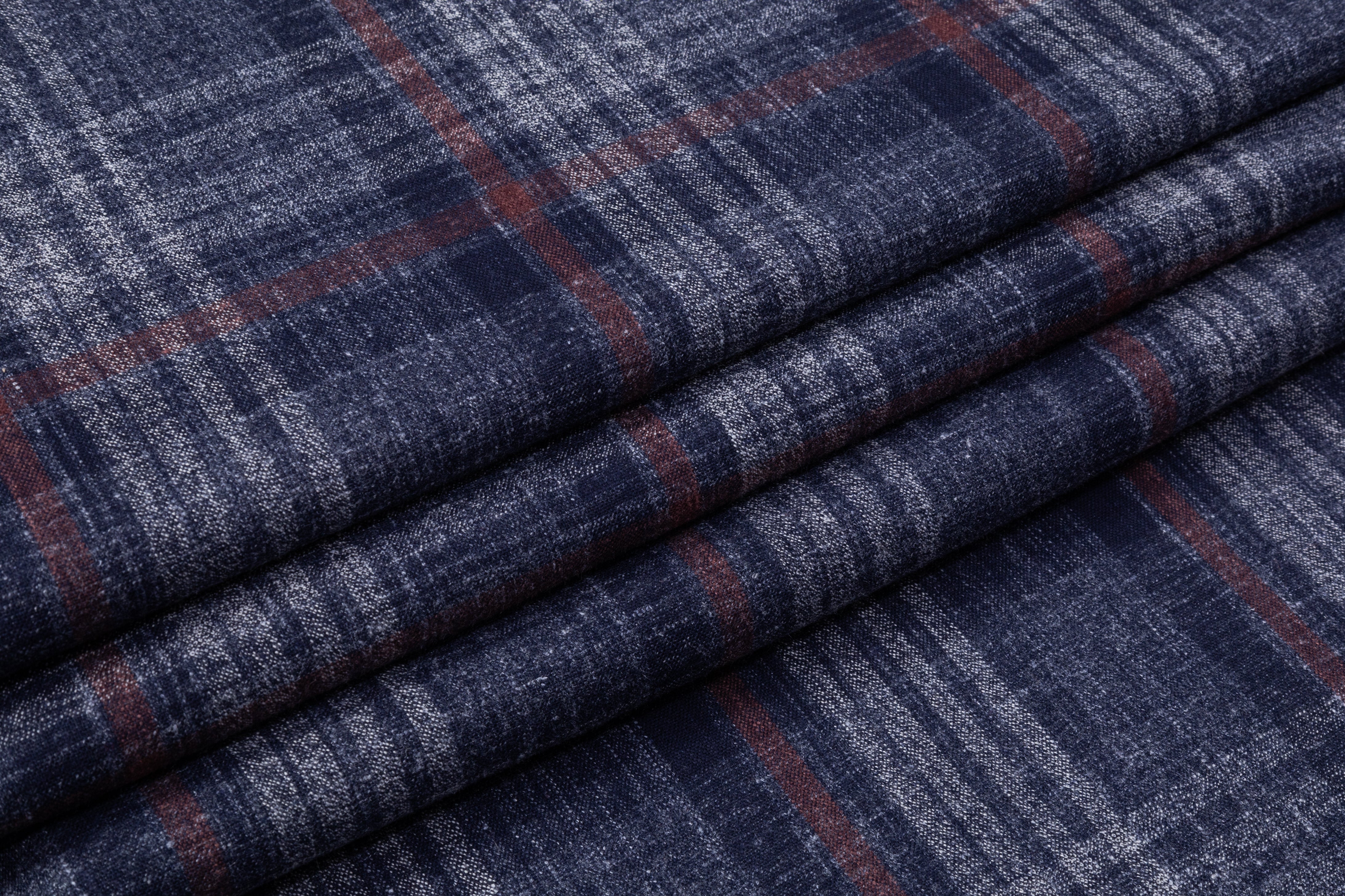 Checked Italian Wool Suiting - Blue / Brick Red