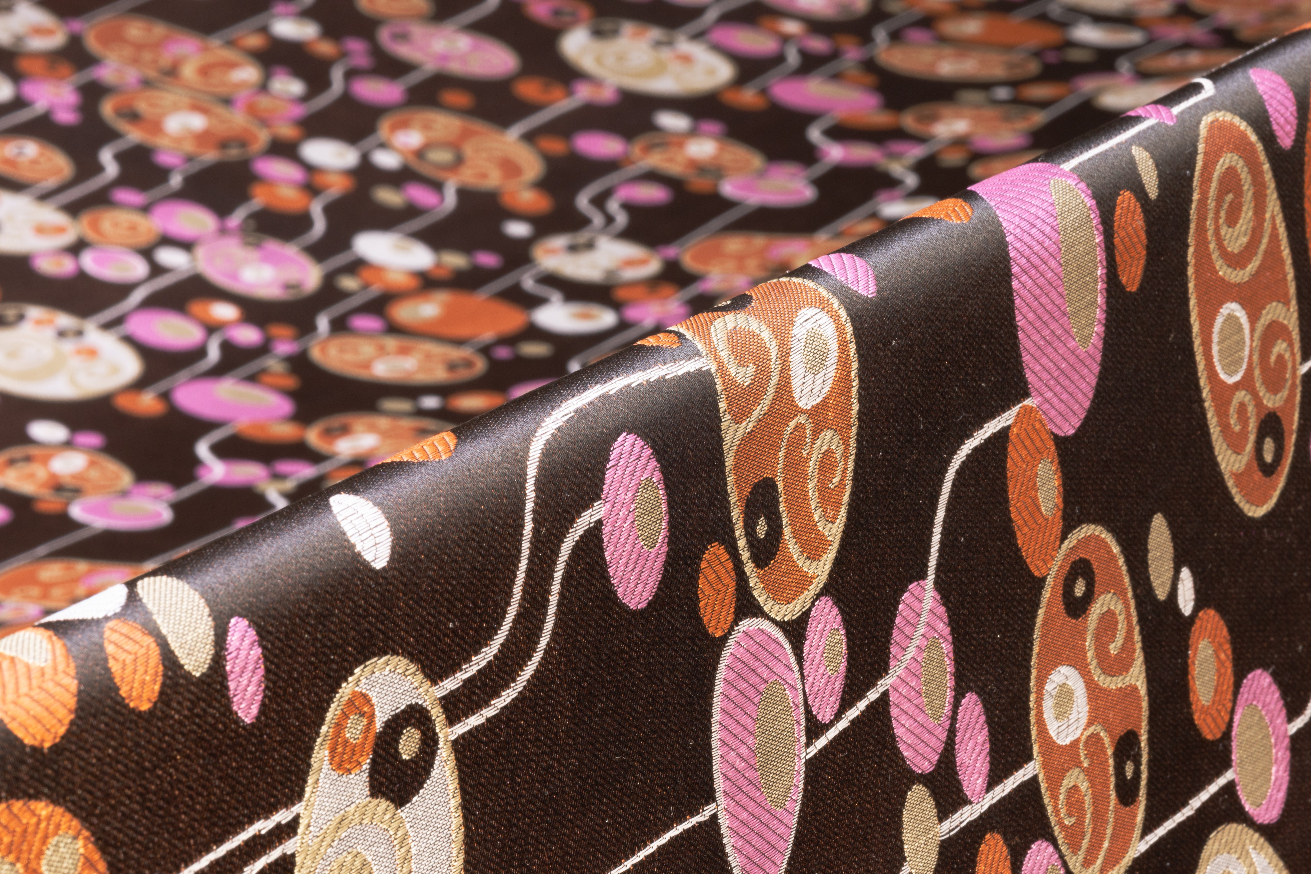 Abstract Italian Silk Jacquard - Brown / Pink / Terracotta