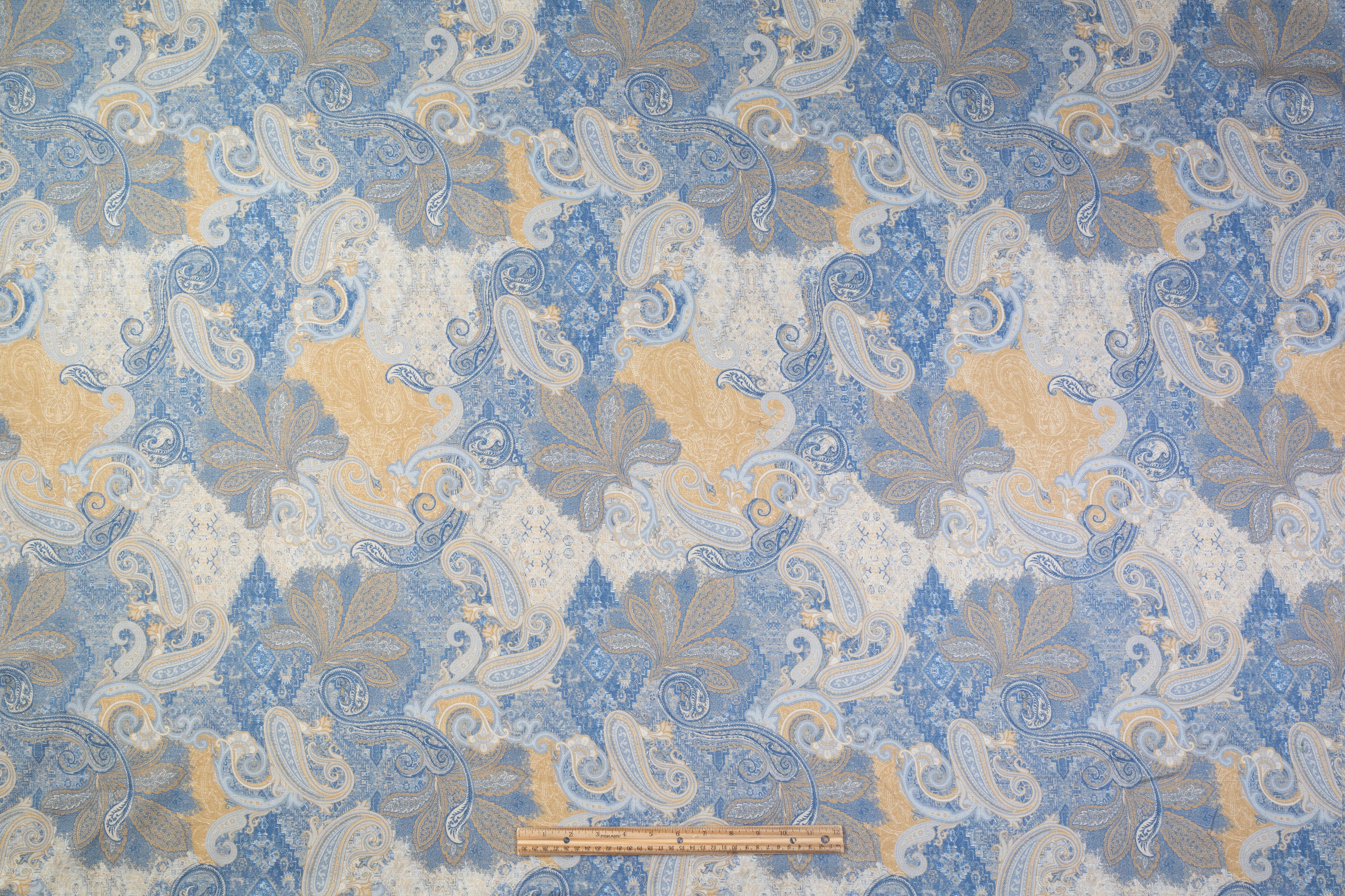 Paisley Printed Italian Linen - Blue / Beige