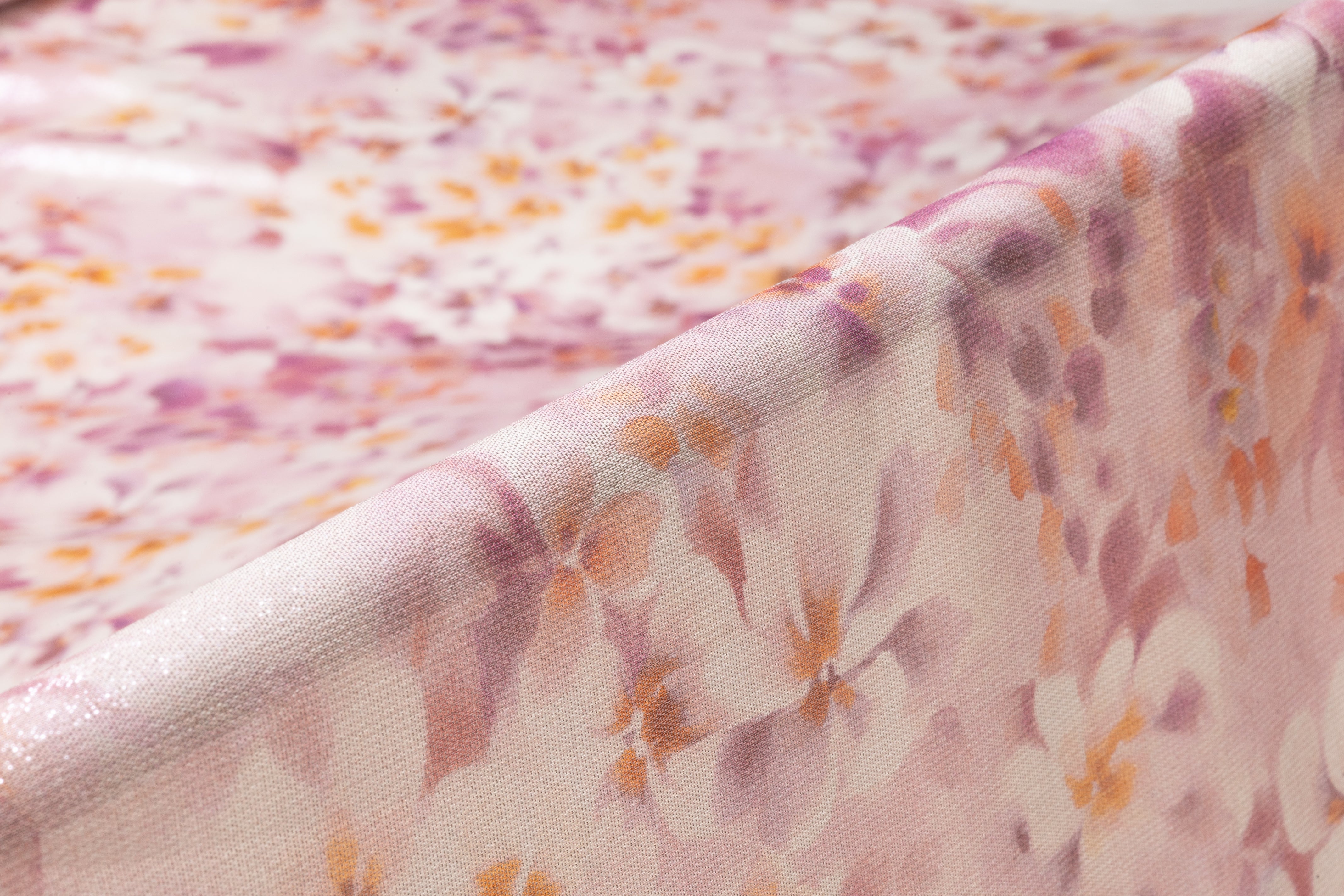 Floral Metallic Silk Chiffon Lamé - Blush / Orange