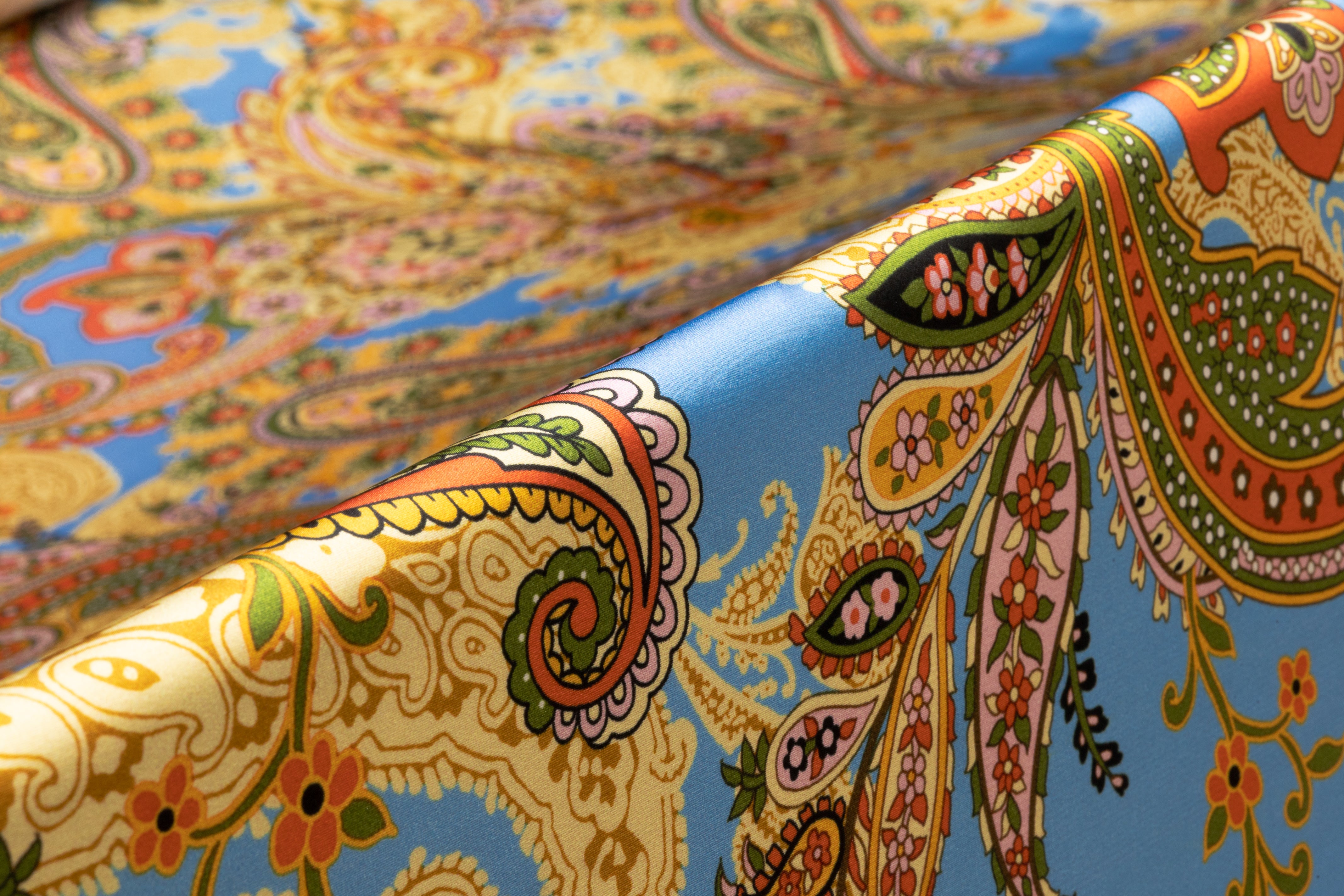 Paisley Italian Silk Satin - Blue / Gold