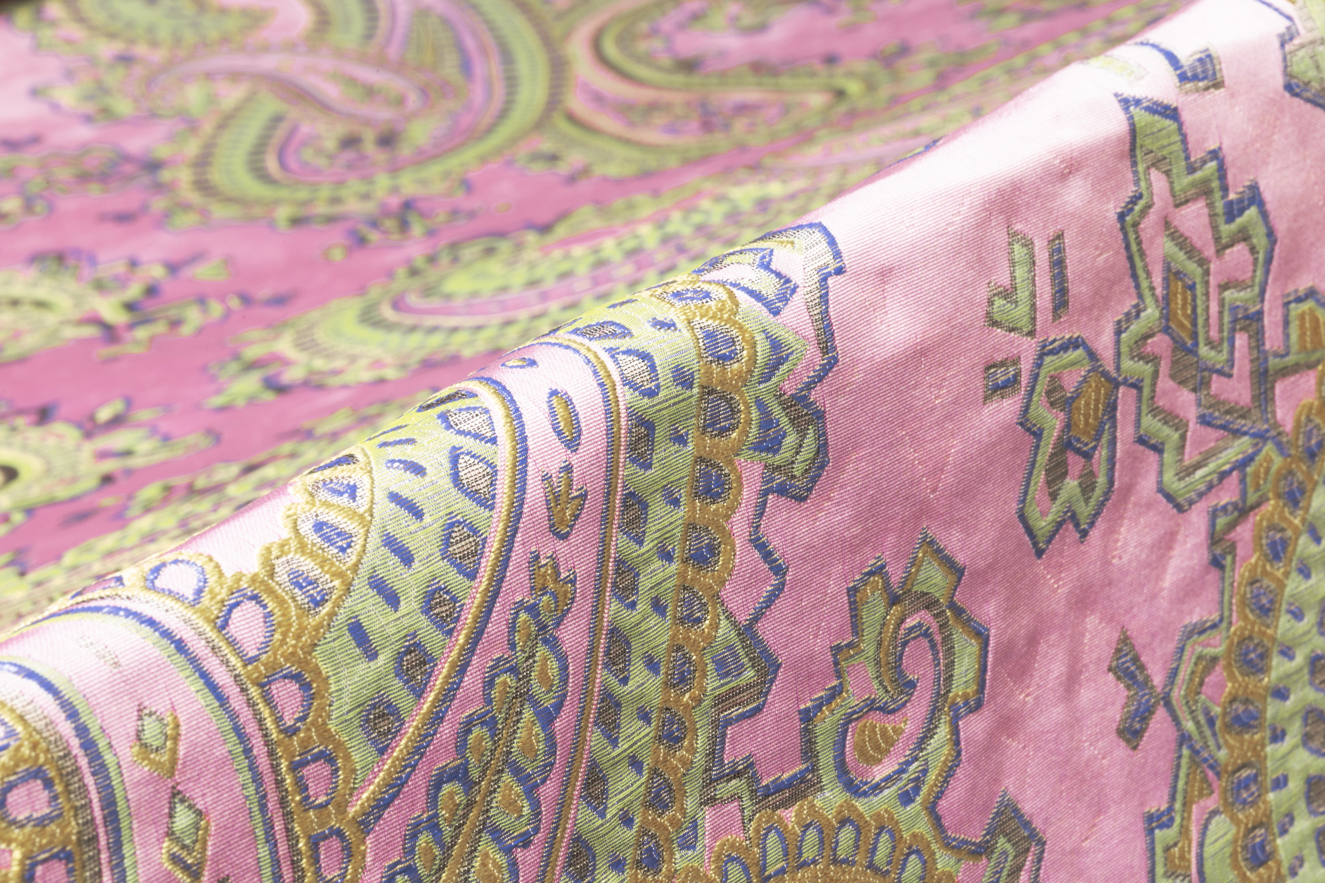 Paisley Italian Silk Blend Brocade - Pink / Gold / Sage