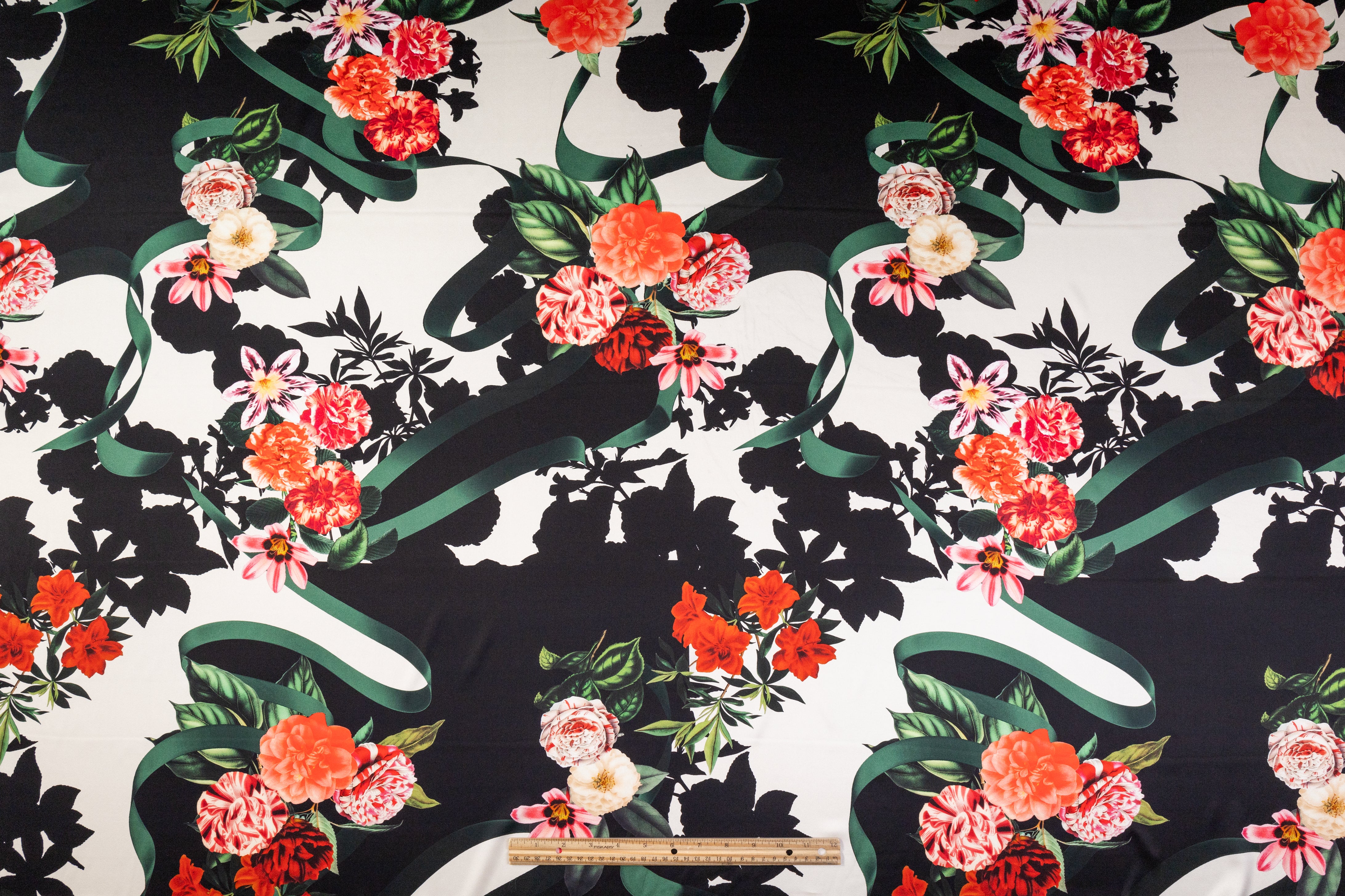 Floral Italian Silk Charmeuse - Black / Red / Green / White