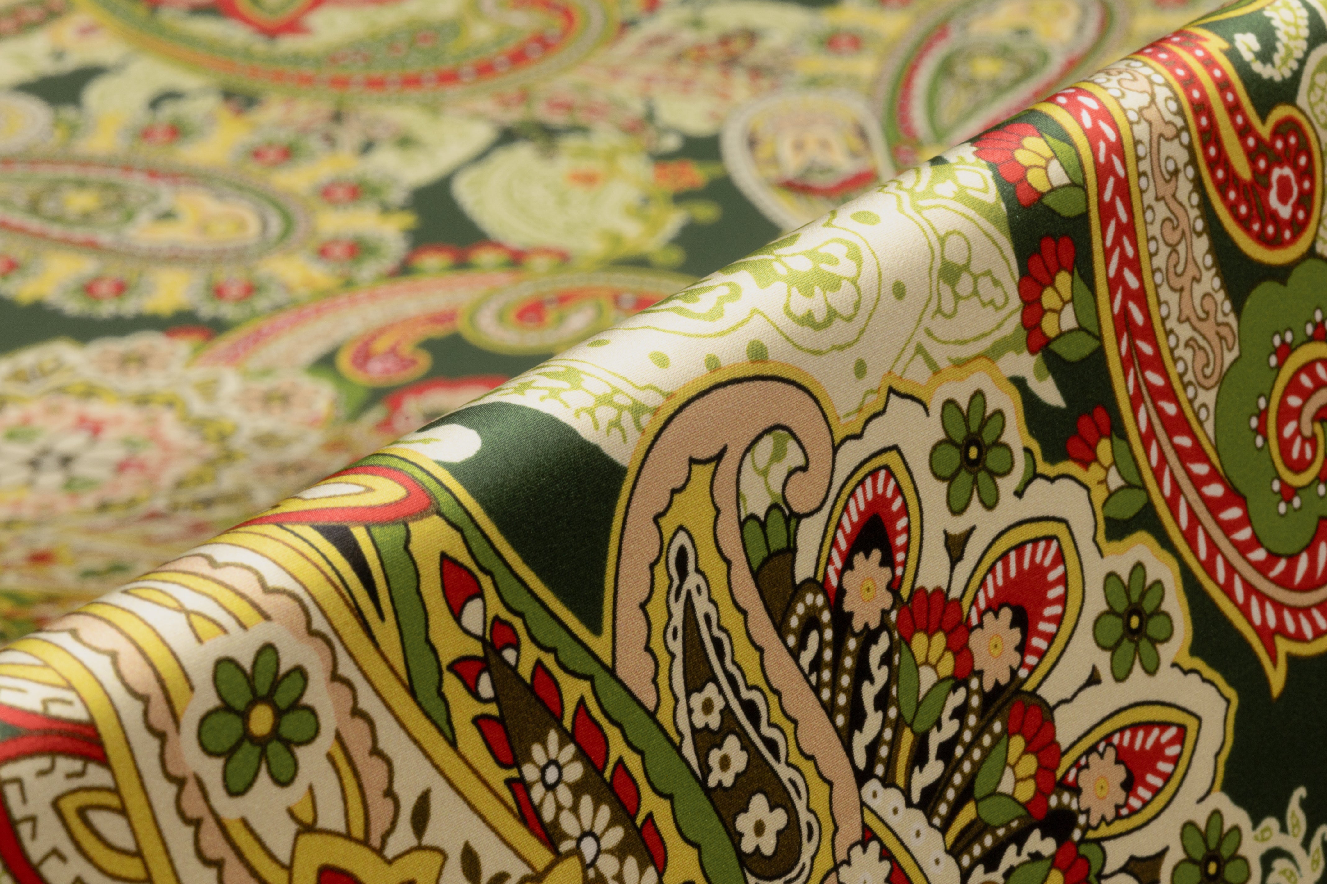 Paisley Italian Silk Satin - Green / Gold / Red