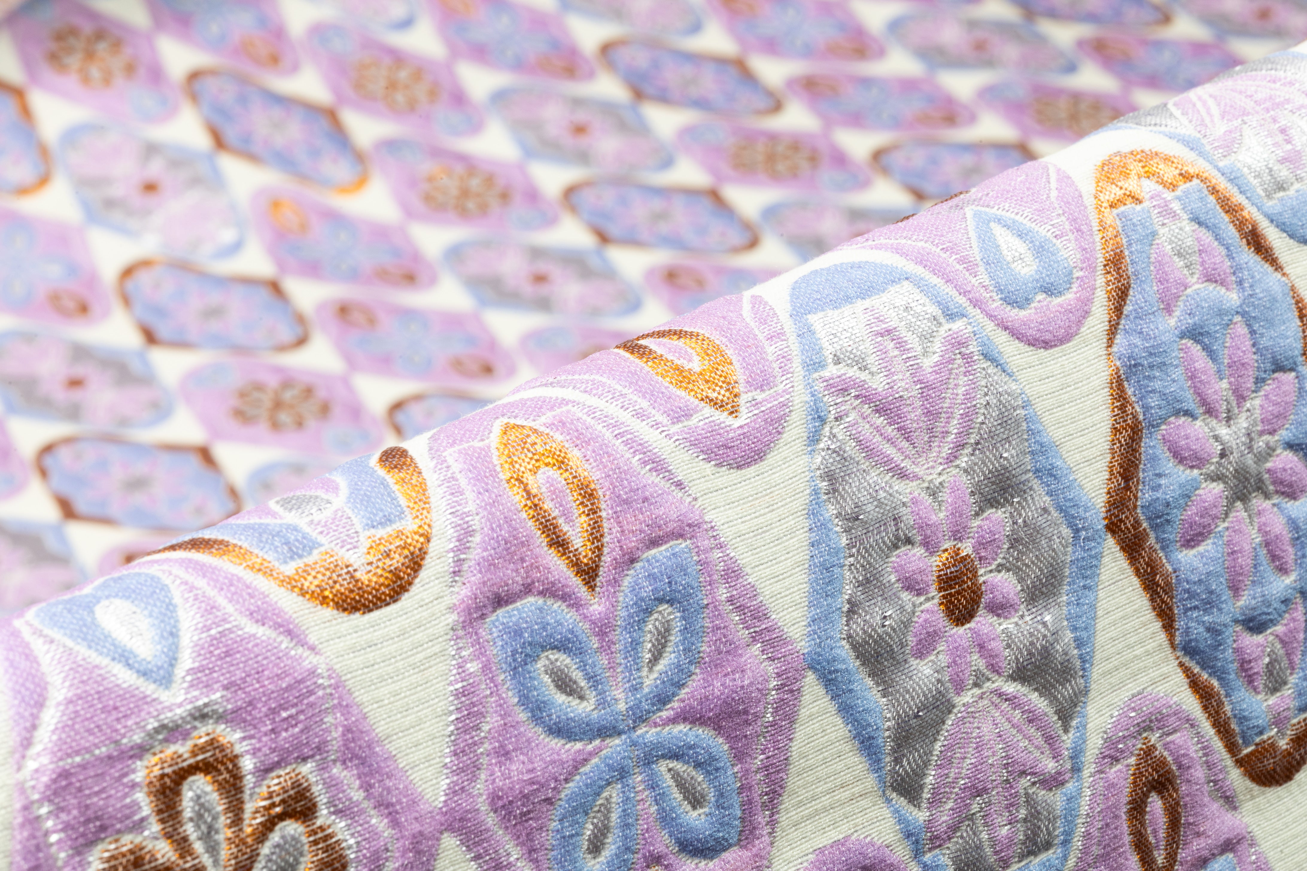 Floral Medallion Silk Blend Brocade - Lavender / Gold / Powder Blue