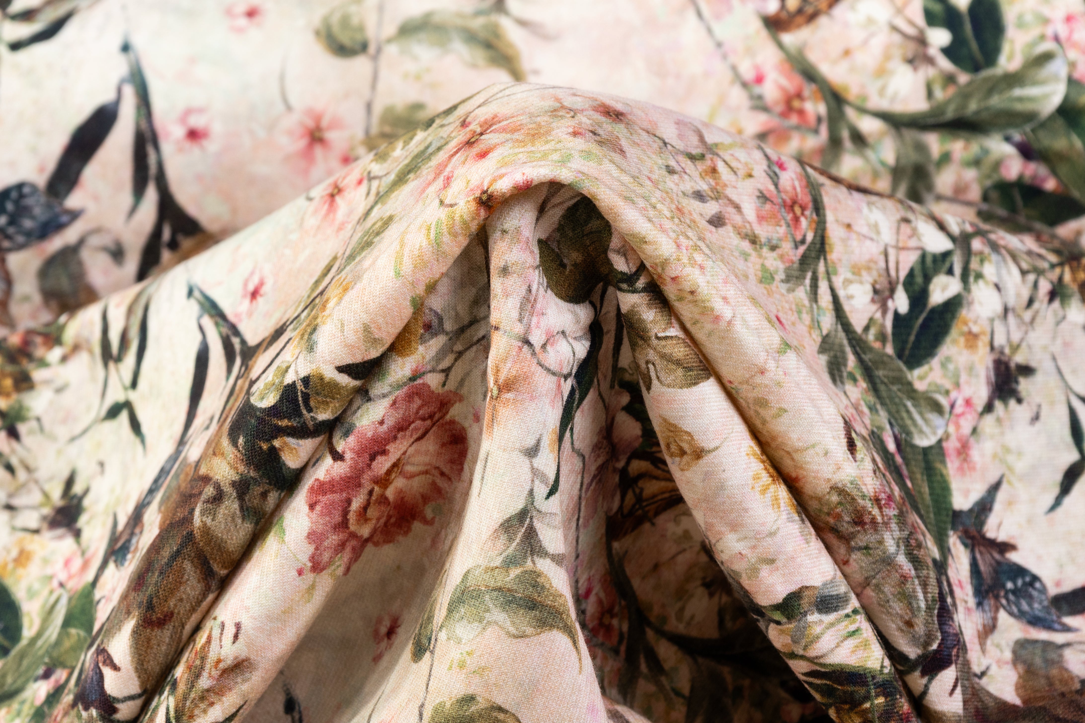 Floral Italian Printed Wool Twill - Beige