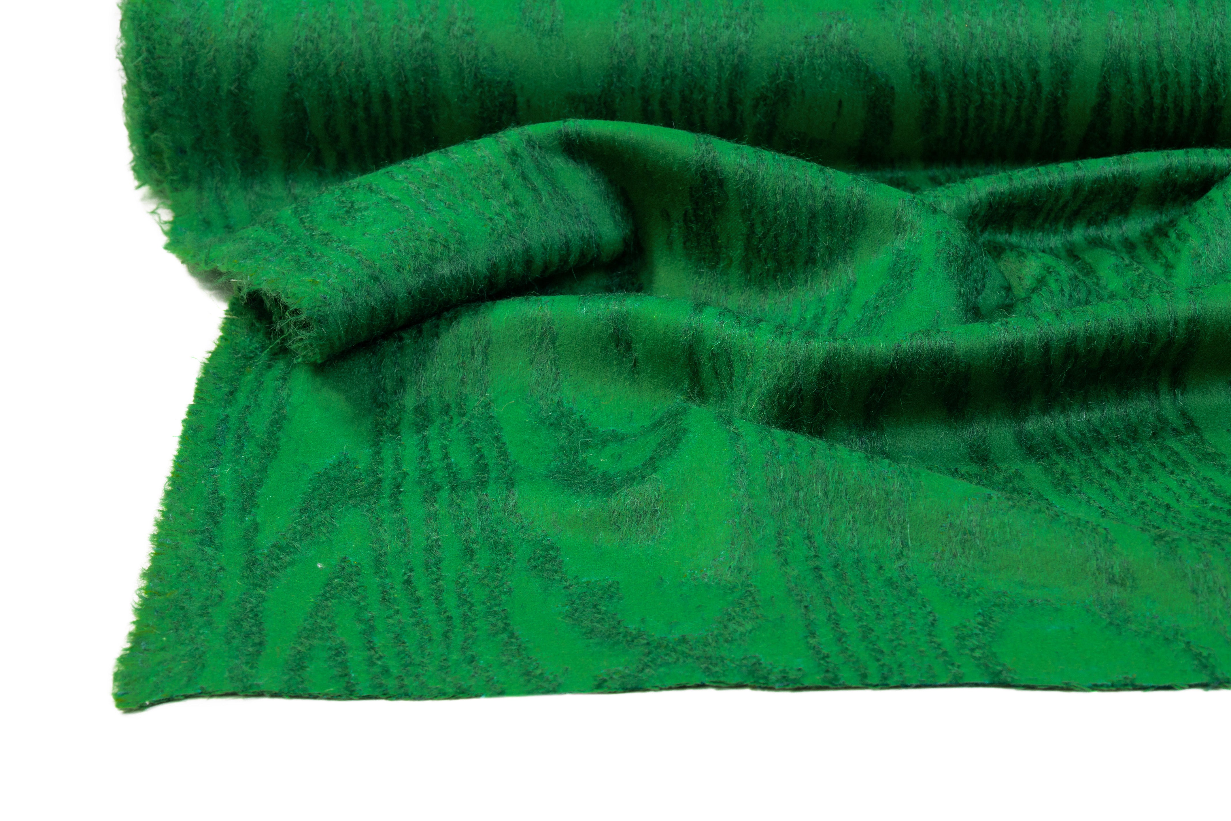 Moiré Design Wool Mohair Coating - Green