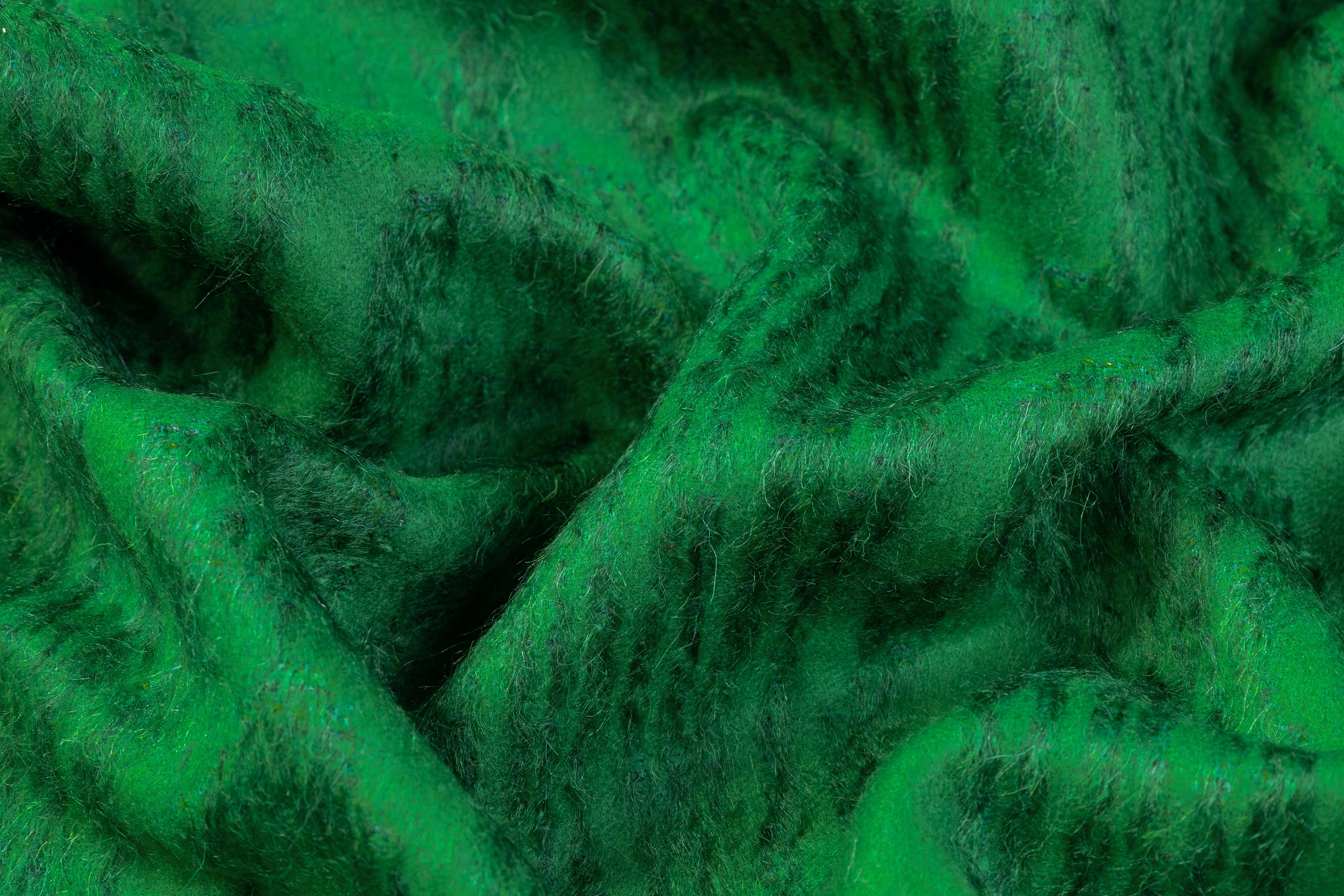 Moiré Design Wool Mohair Coating - Green