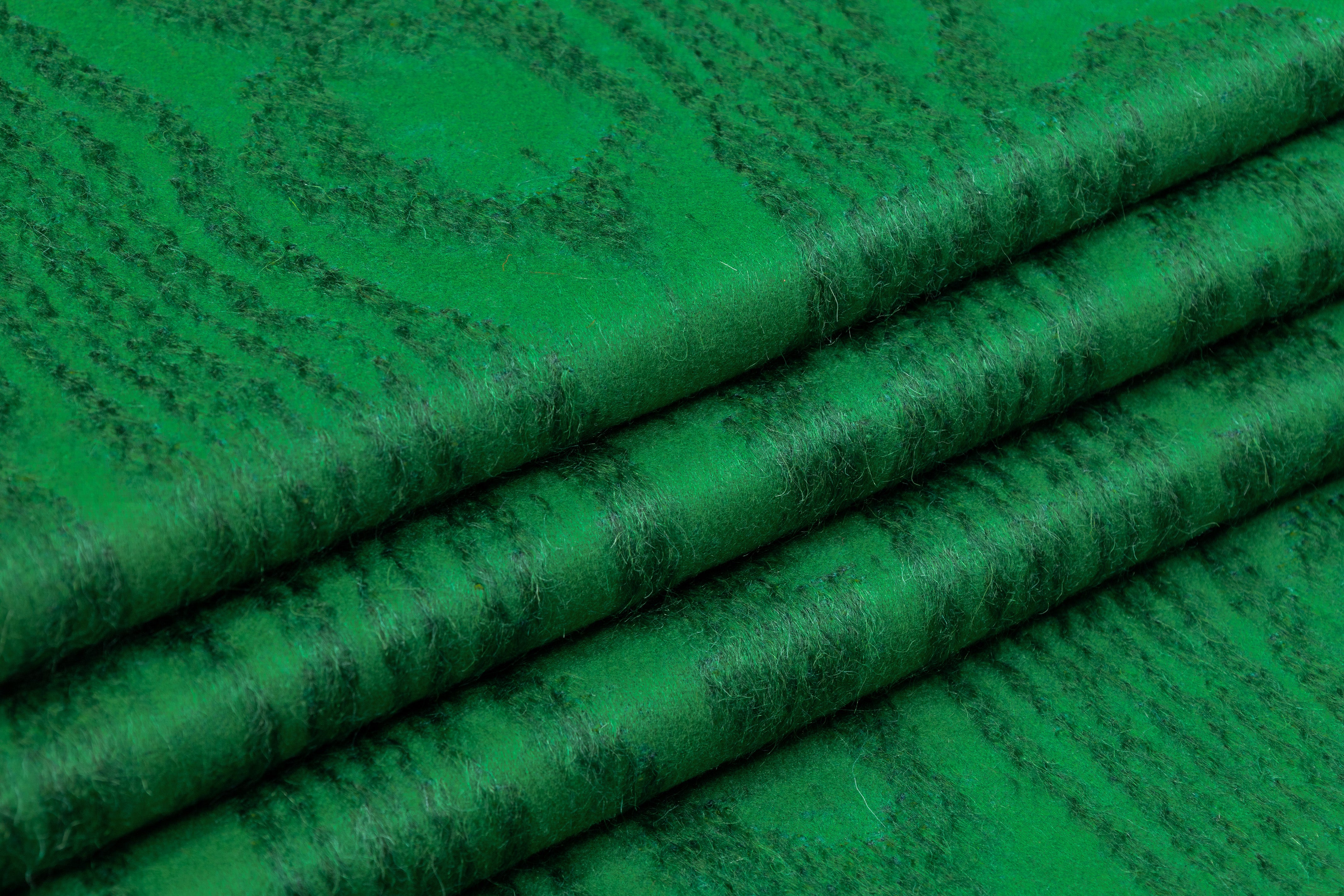 Moiré Design Wool Mohair Coating - Green