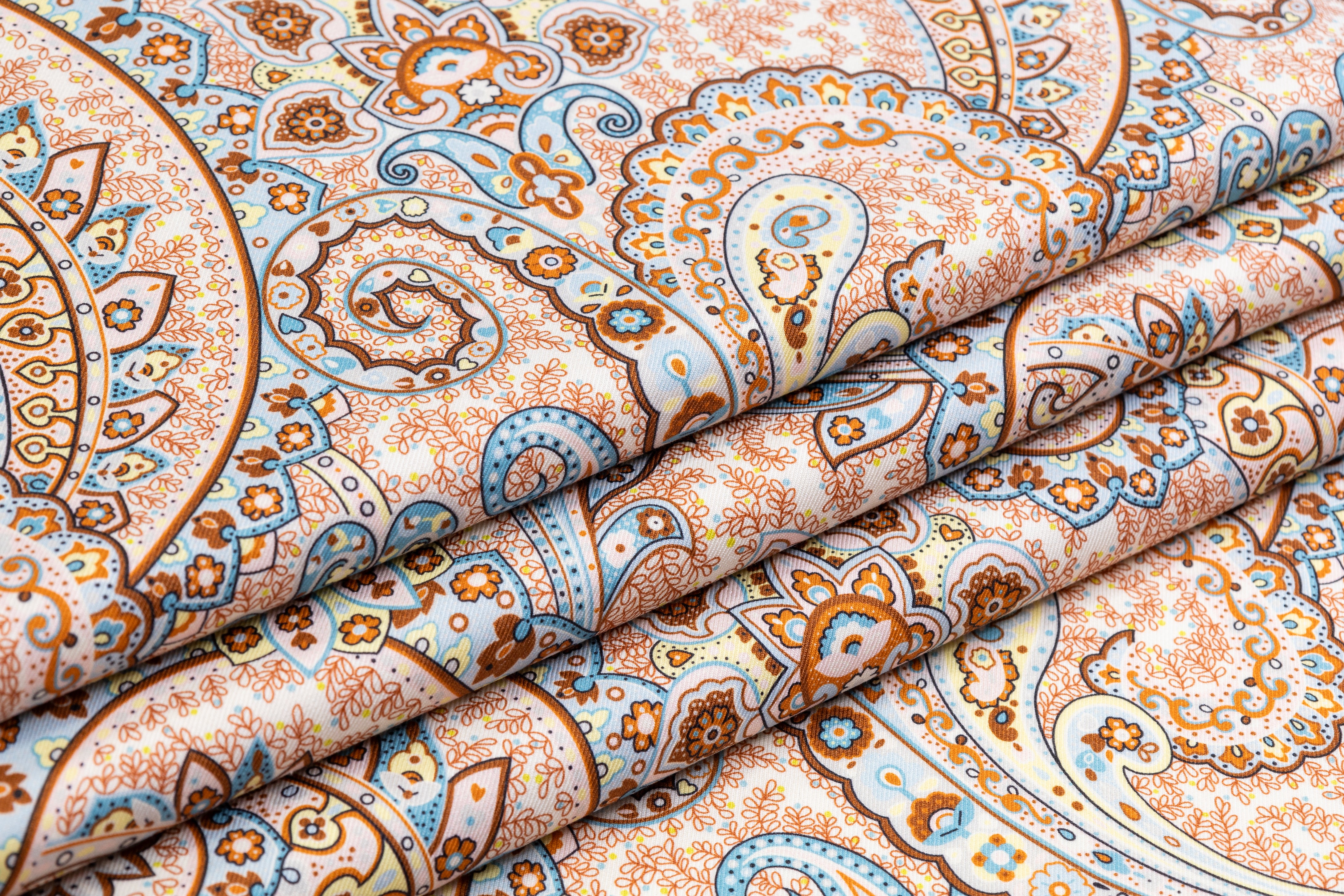 Paisley Italian Silk and Wool Print - Brown / Blue