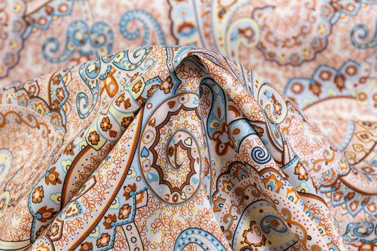 Paisley Italian Silk and Wool Print - Brown / Blue