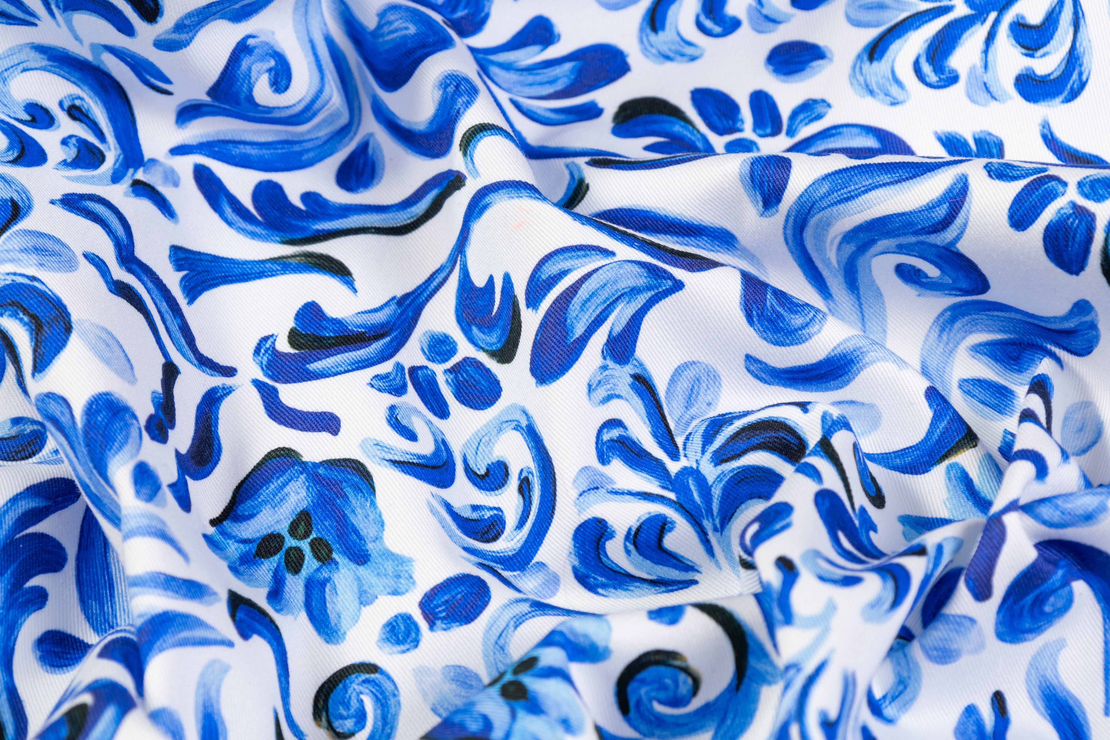 Floral Baroque Italian Cotton Twill - Blue / White