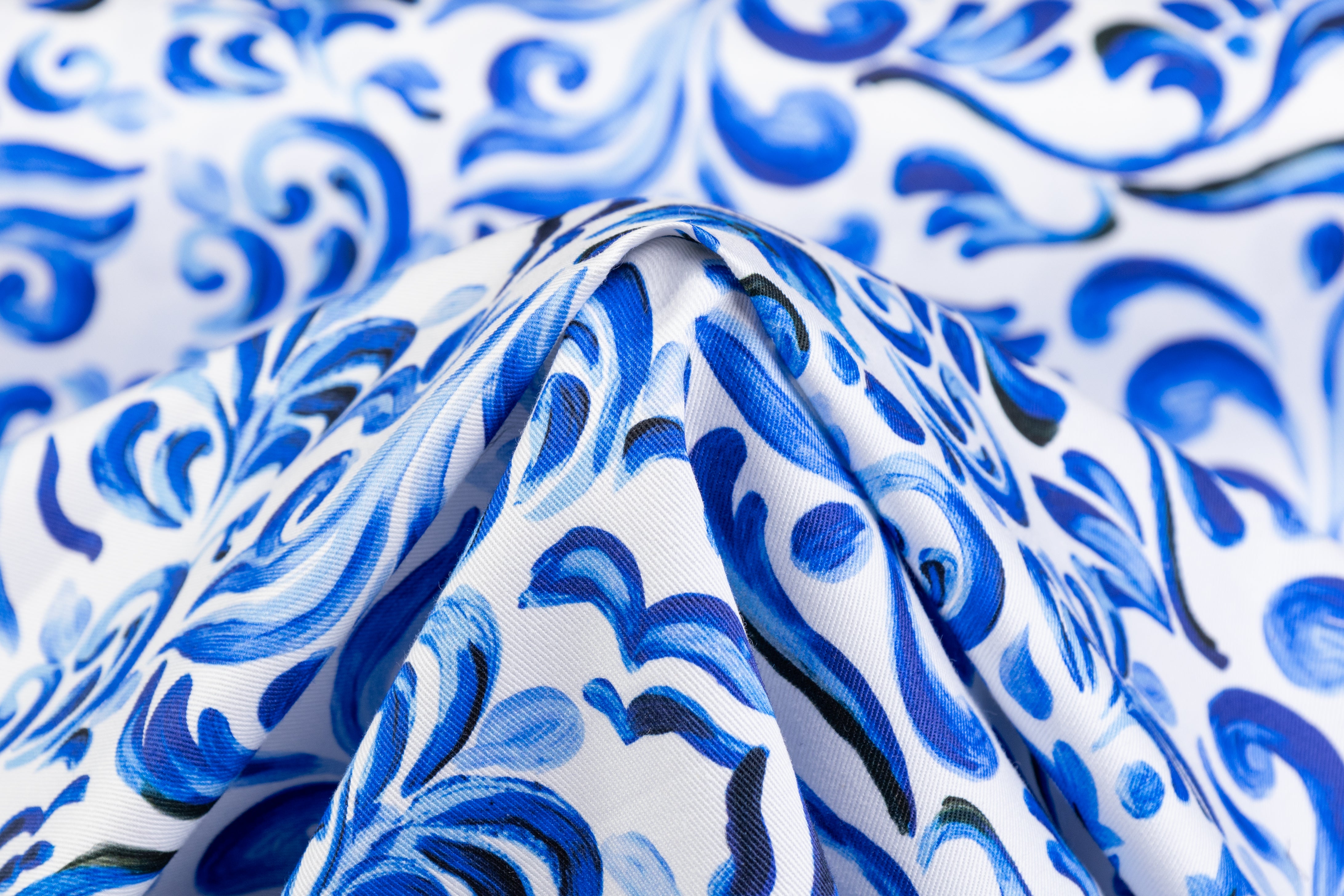 Floral Baroque Italian Cotton Twill - Blue / White