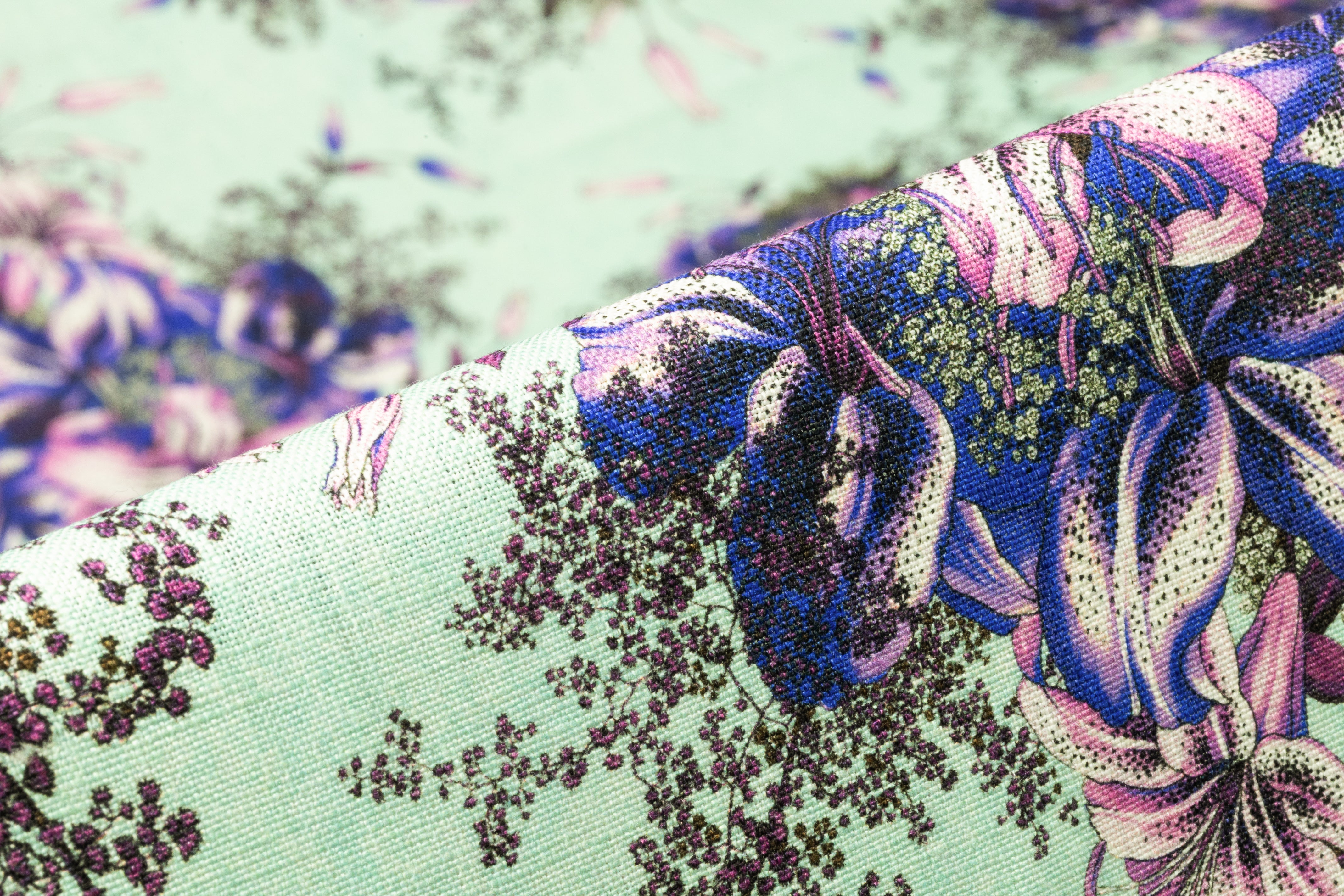 Emanuel Ungaro - Floral Italian Linen - Seafoam Green / Blue / Violet