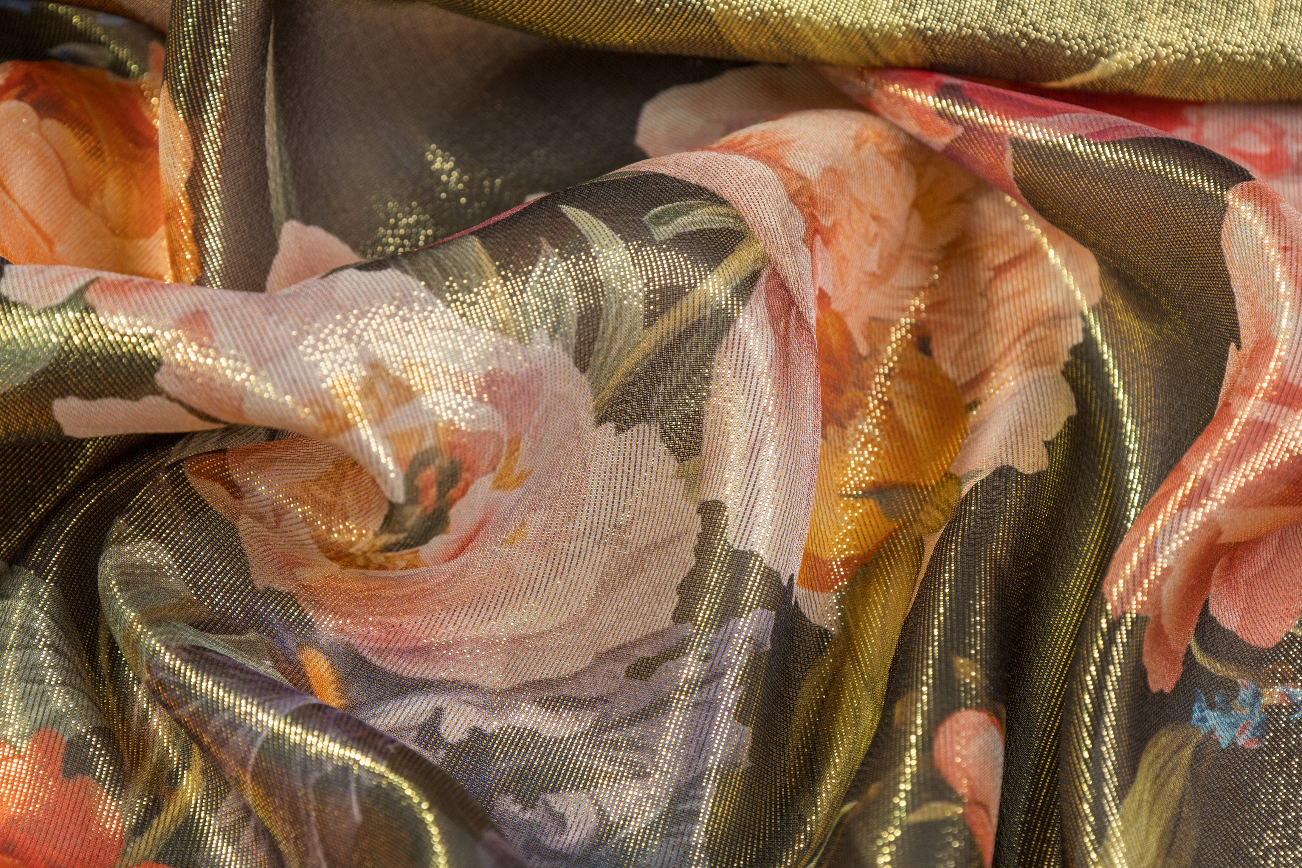 Floral Italian Silk Lamé - Gold / Multicolor