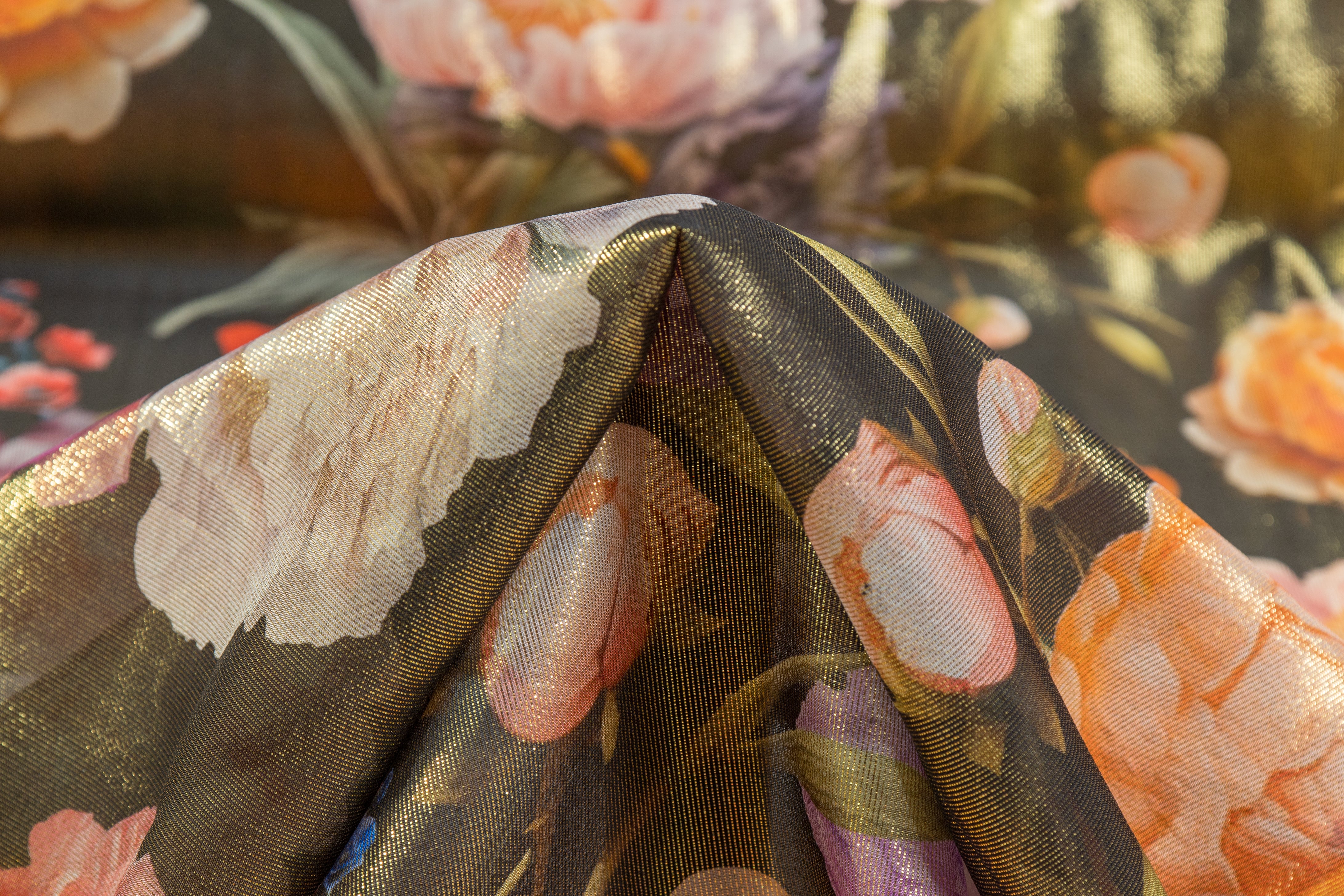 Floral Italian Silk Lamé - Gold / Multicolor