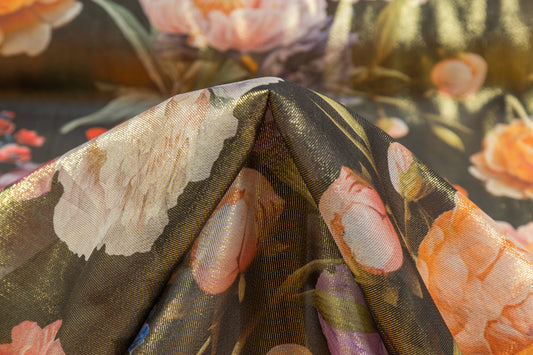 Floral Italian Silk Lamé - Gold / Multicolor