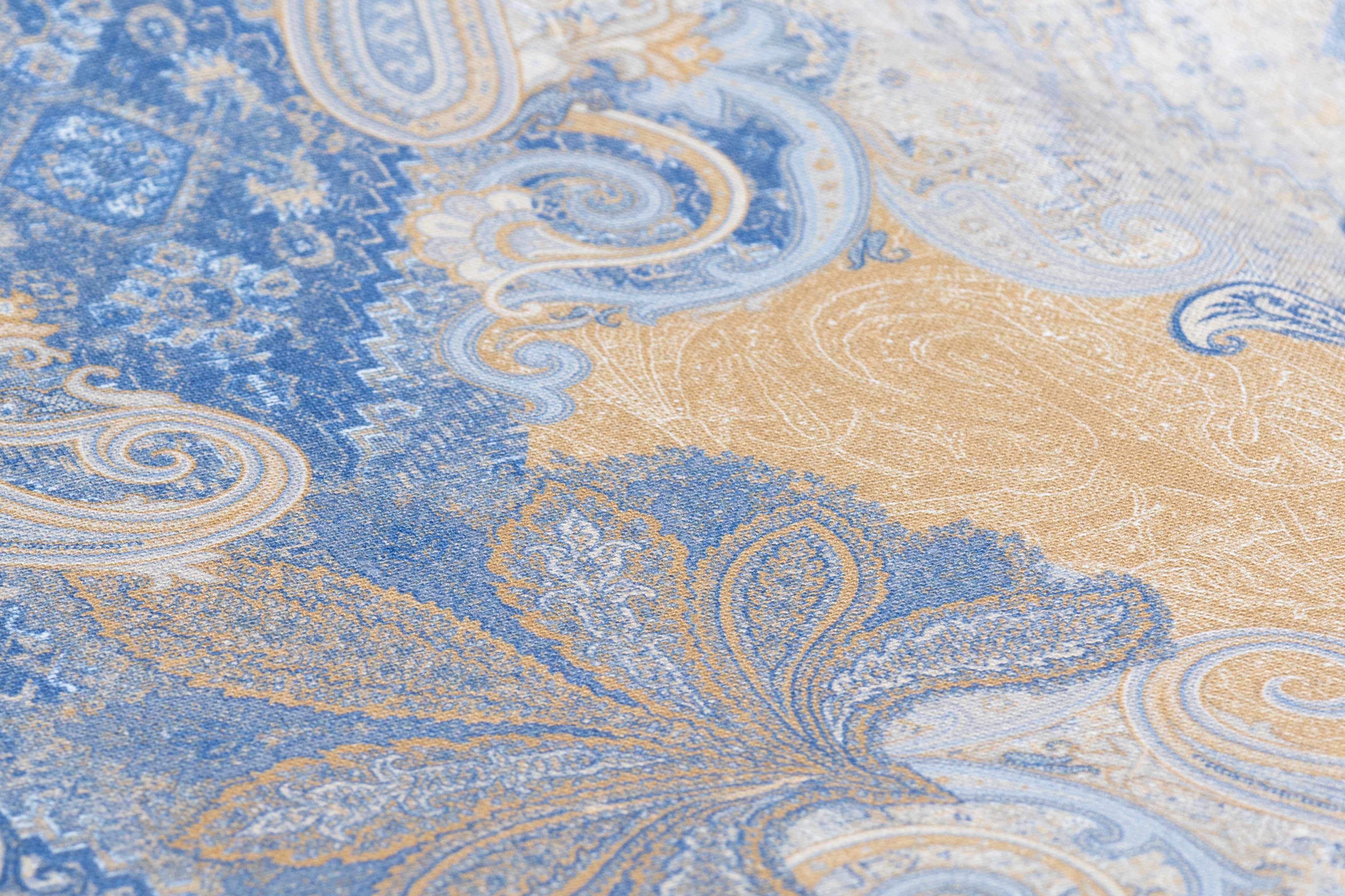 Paisley Printed Italian Linen - Blue / Beige