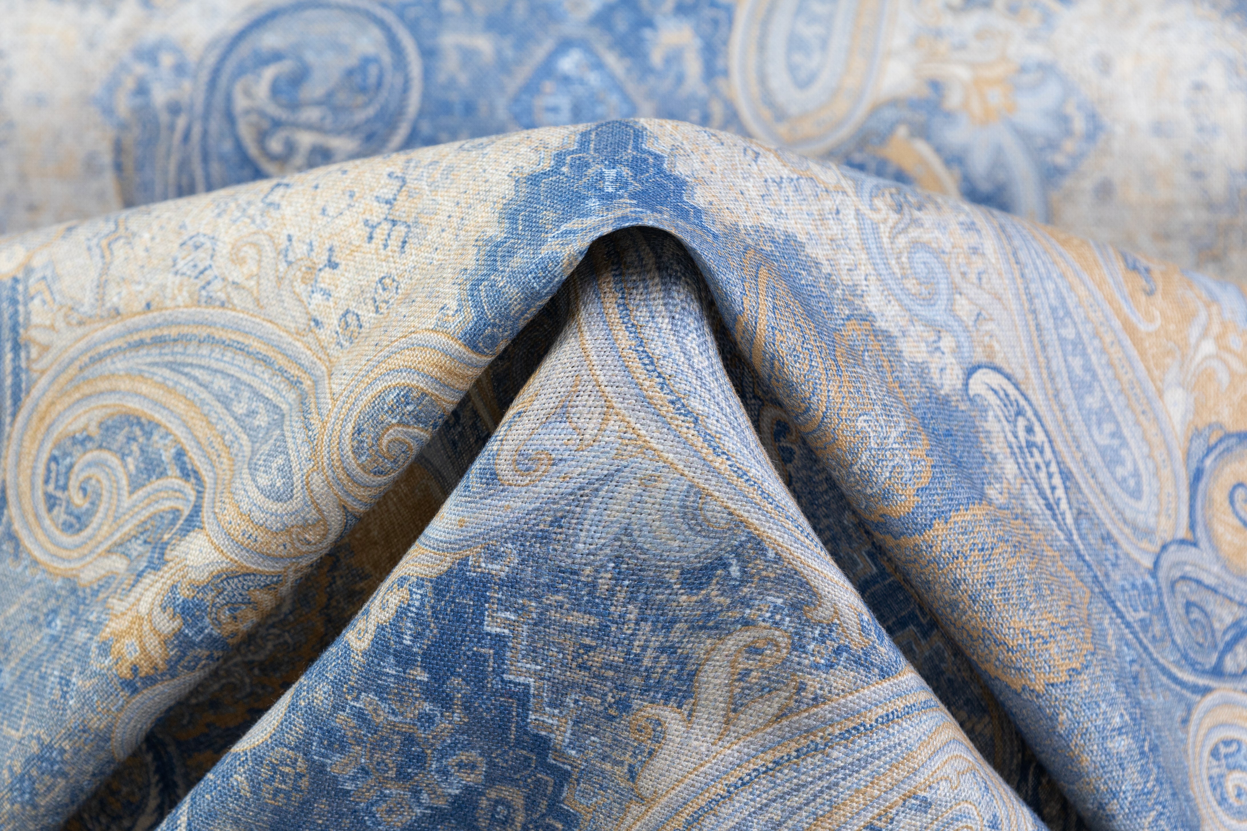 Paisley Printed Italian Linen - Blue / Beige