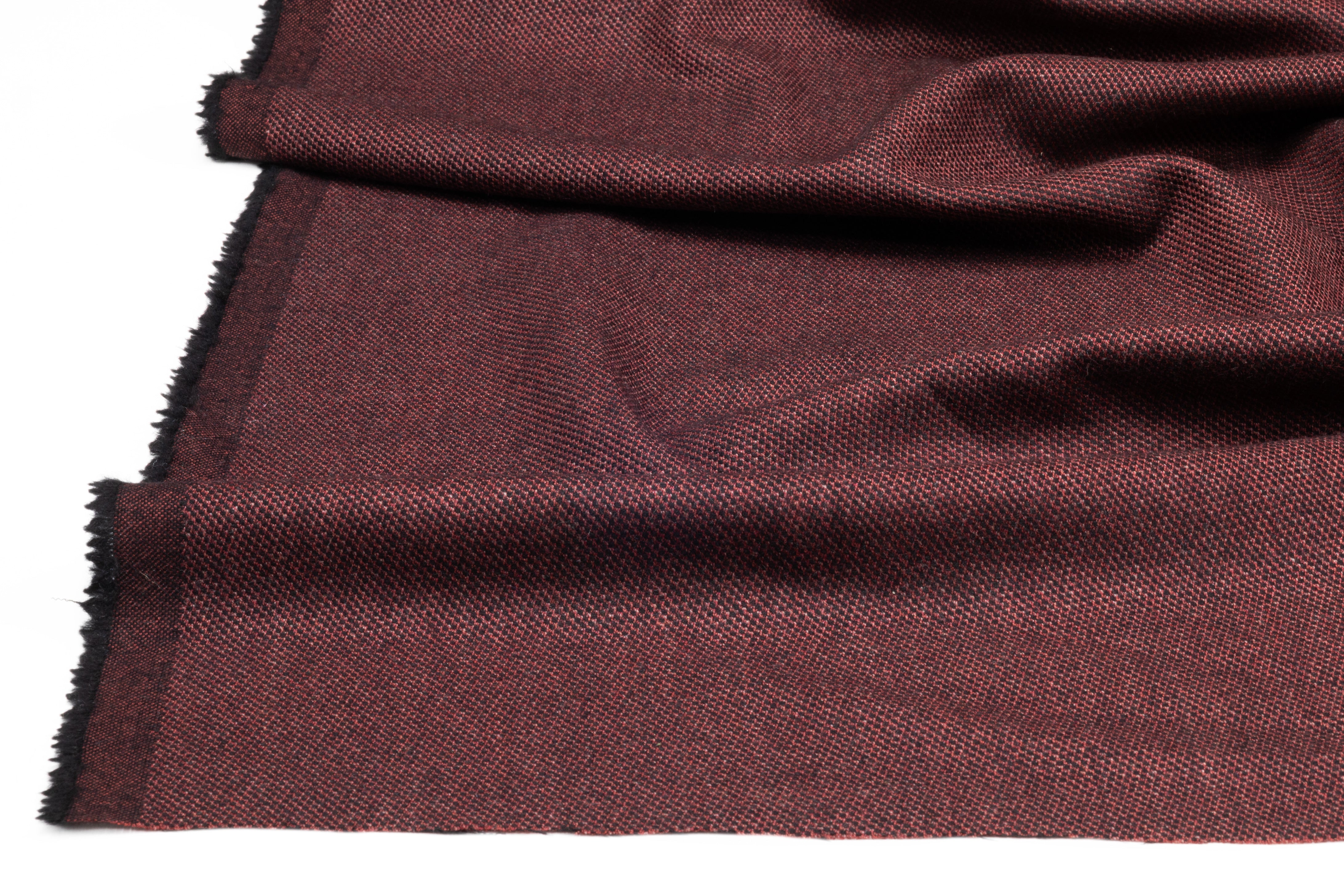 Two Tone Italian Wool Suiting - Burgundy / Black