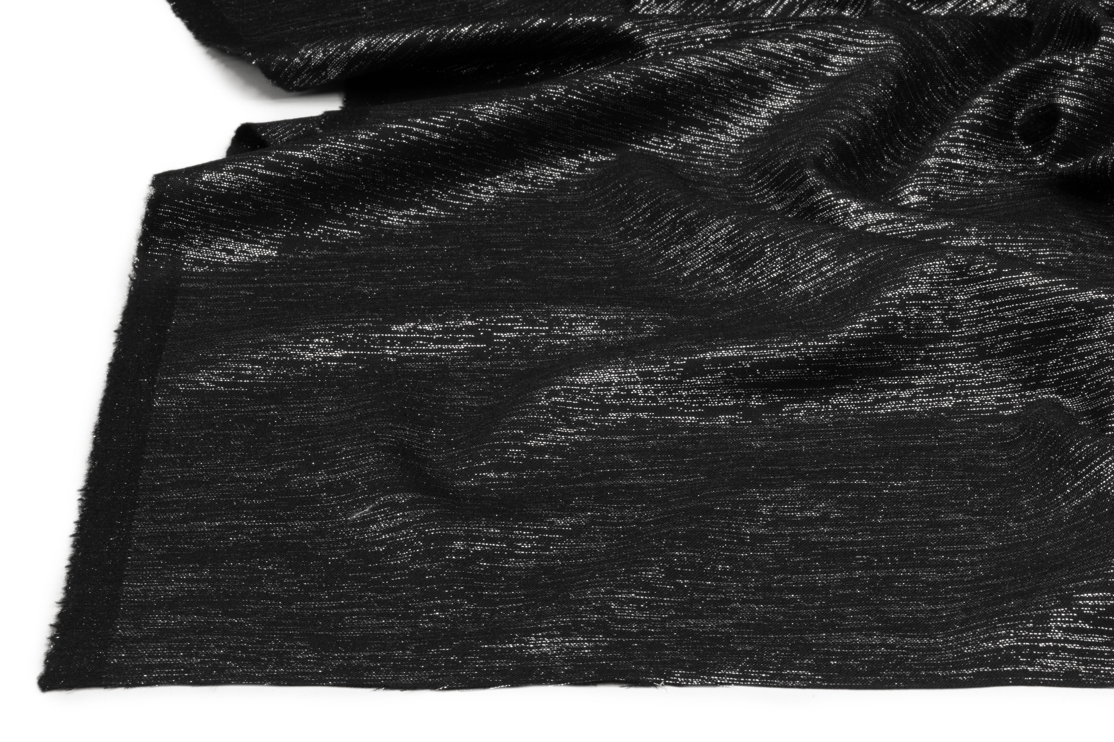 Metallic Italian Wool Flannel Suiting - Black / Silver