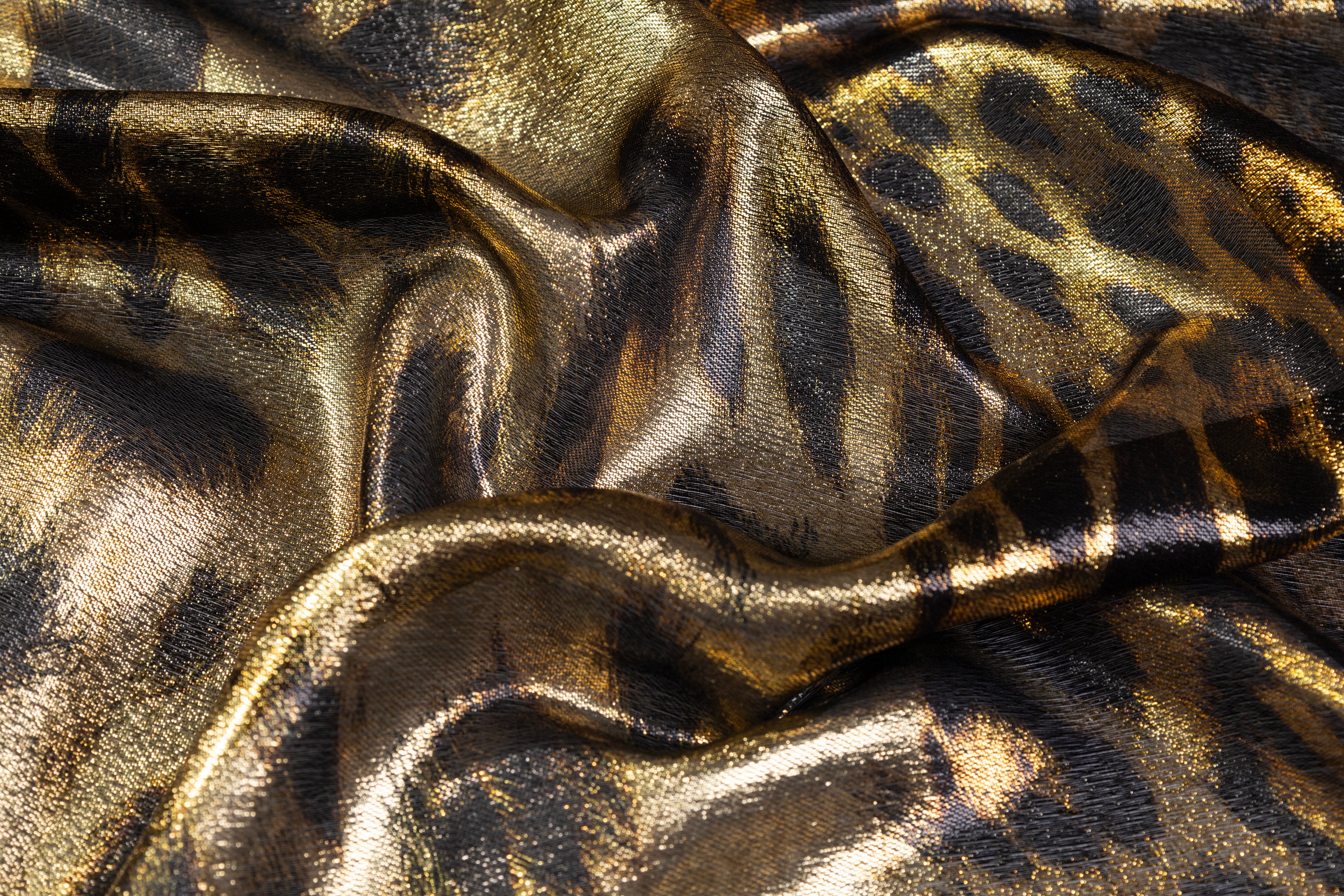 Cheetah Print Italian Silk Lamé - Black / Gold