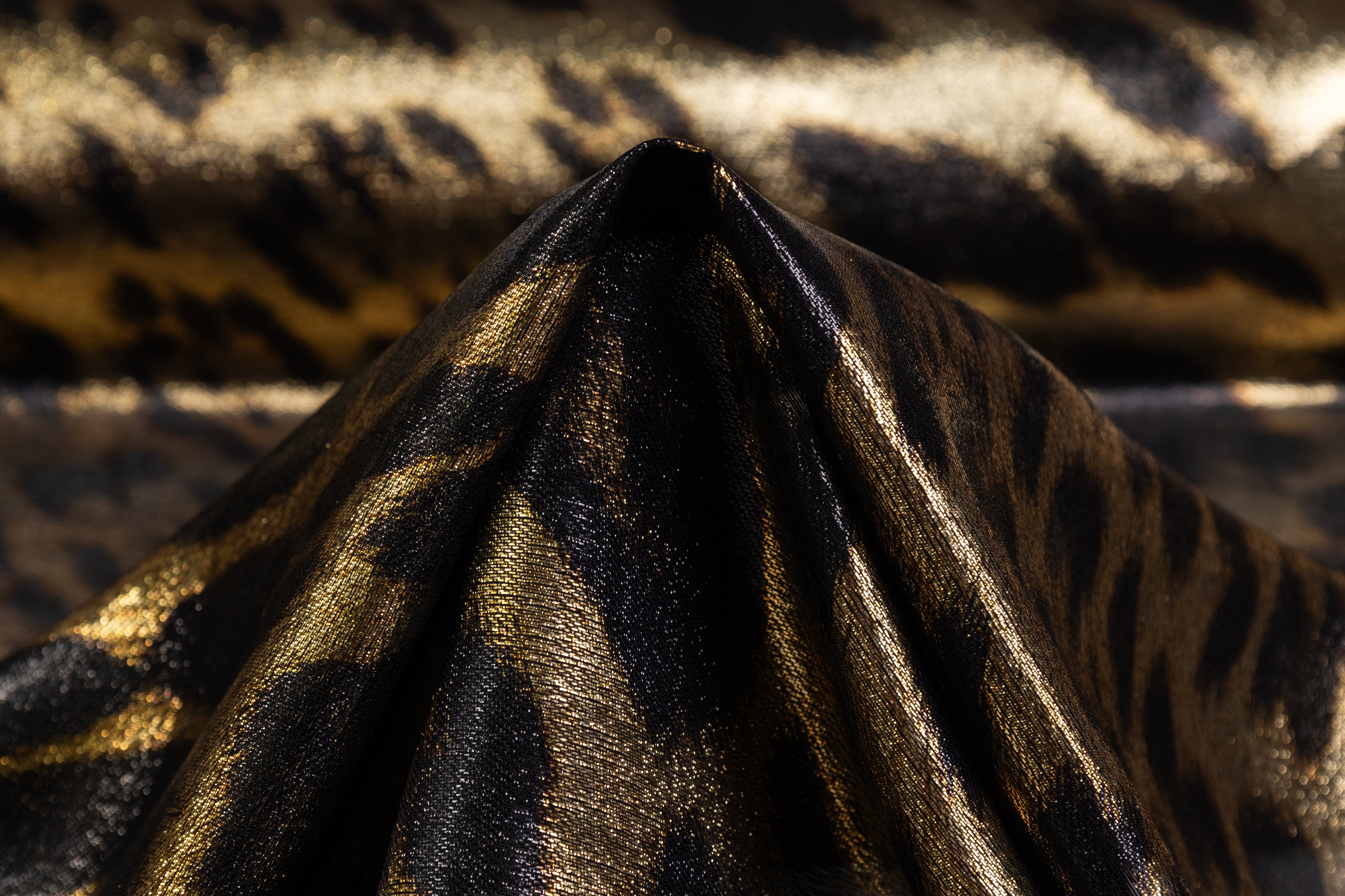 Cheetah Print Italian Silk Lamé - Black / Gold