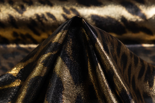 Cheetah Print Italian Silk Lamé - Black / Gold