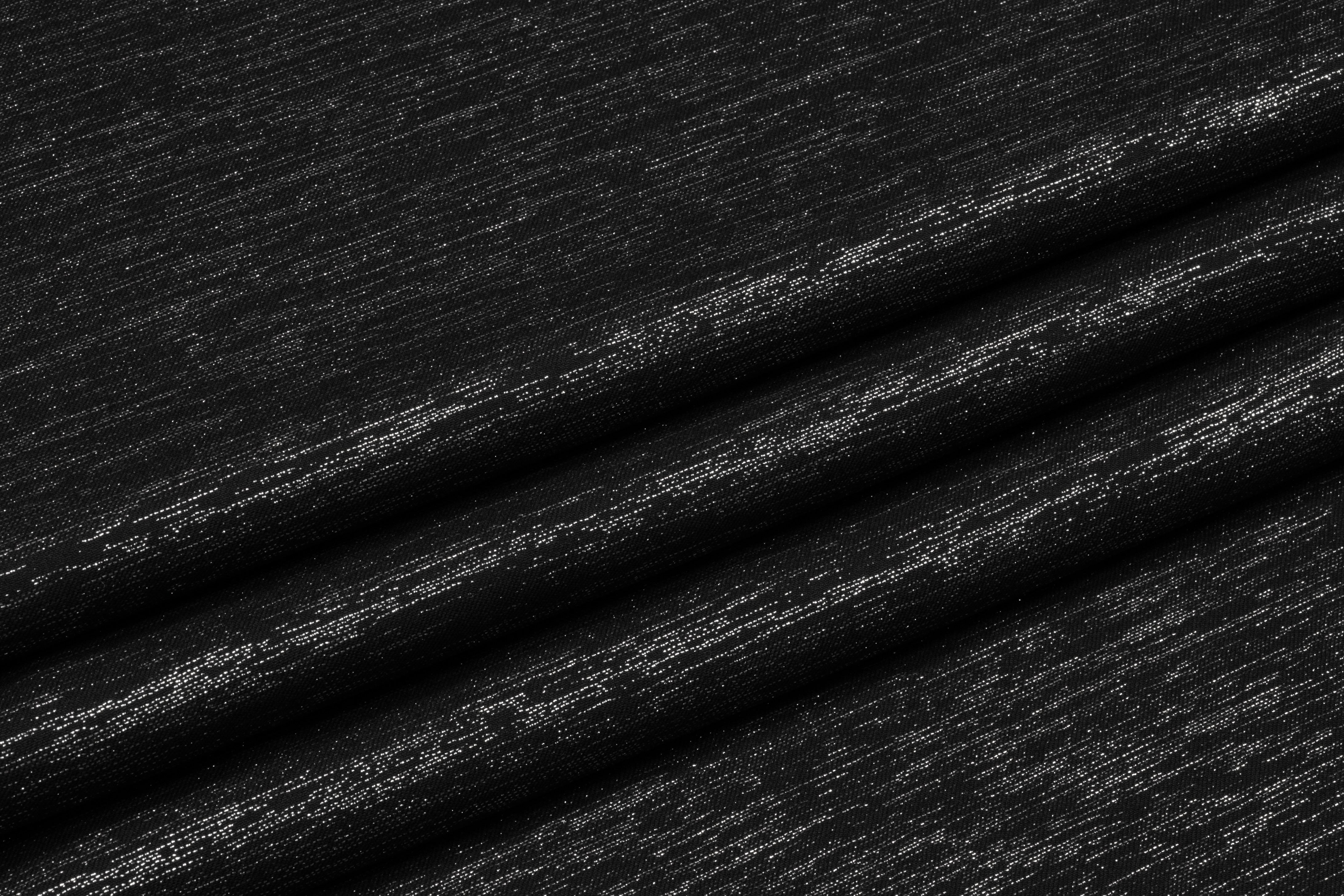 Metallic Italian Wool Flannel Suiting - Black / Silver