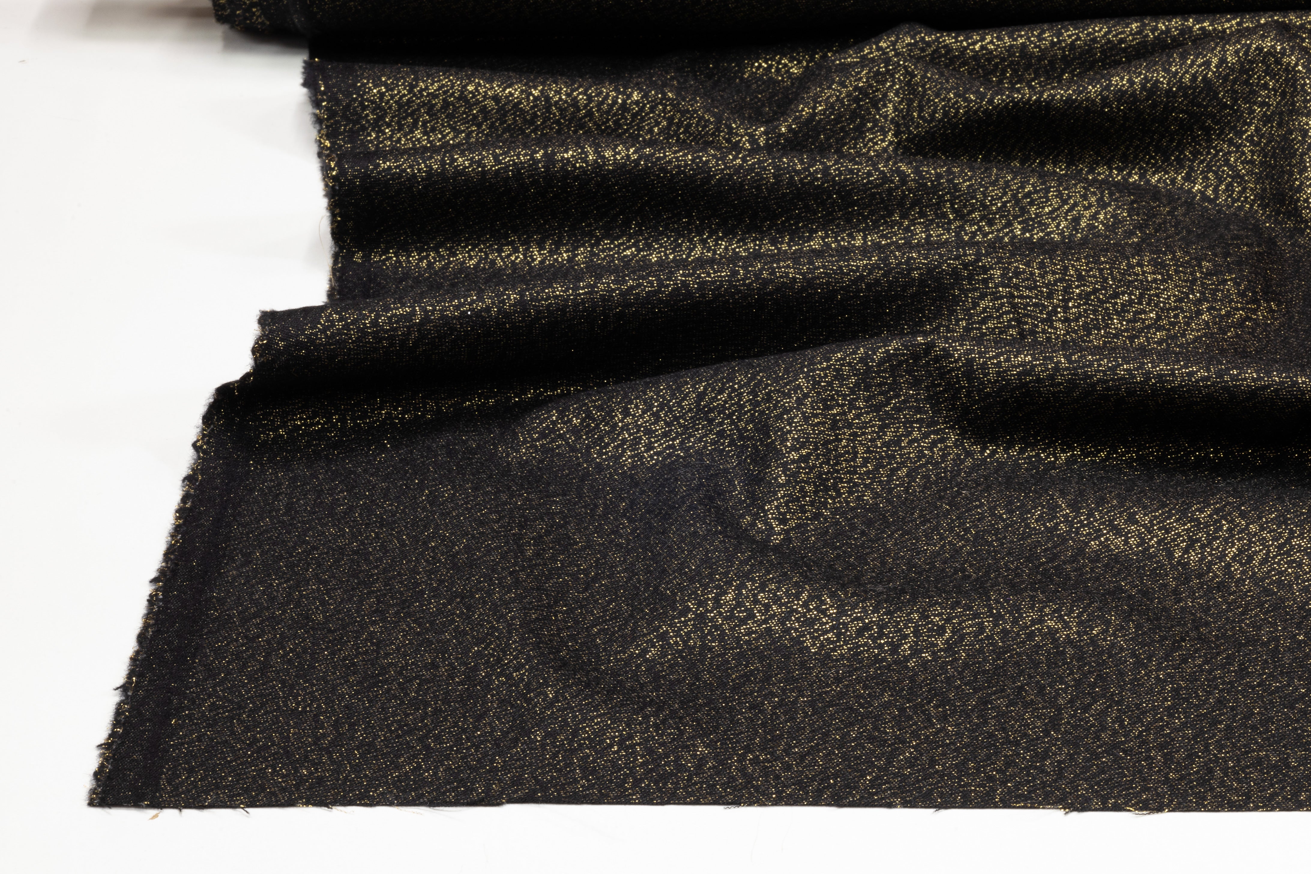 Metallic Italian Wool Flannel Suiting - Black / Gold