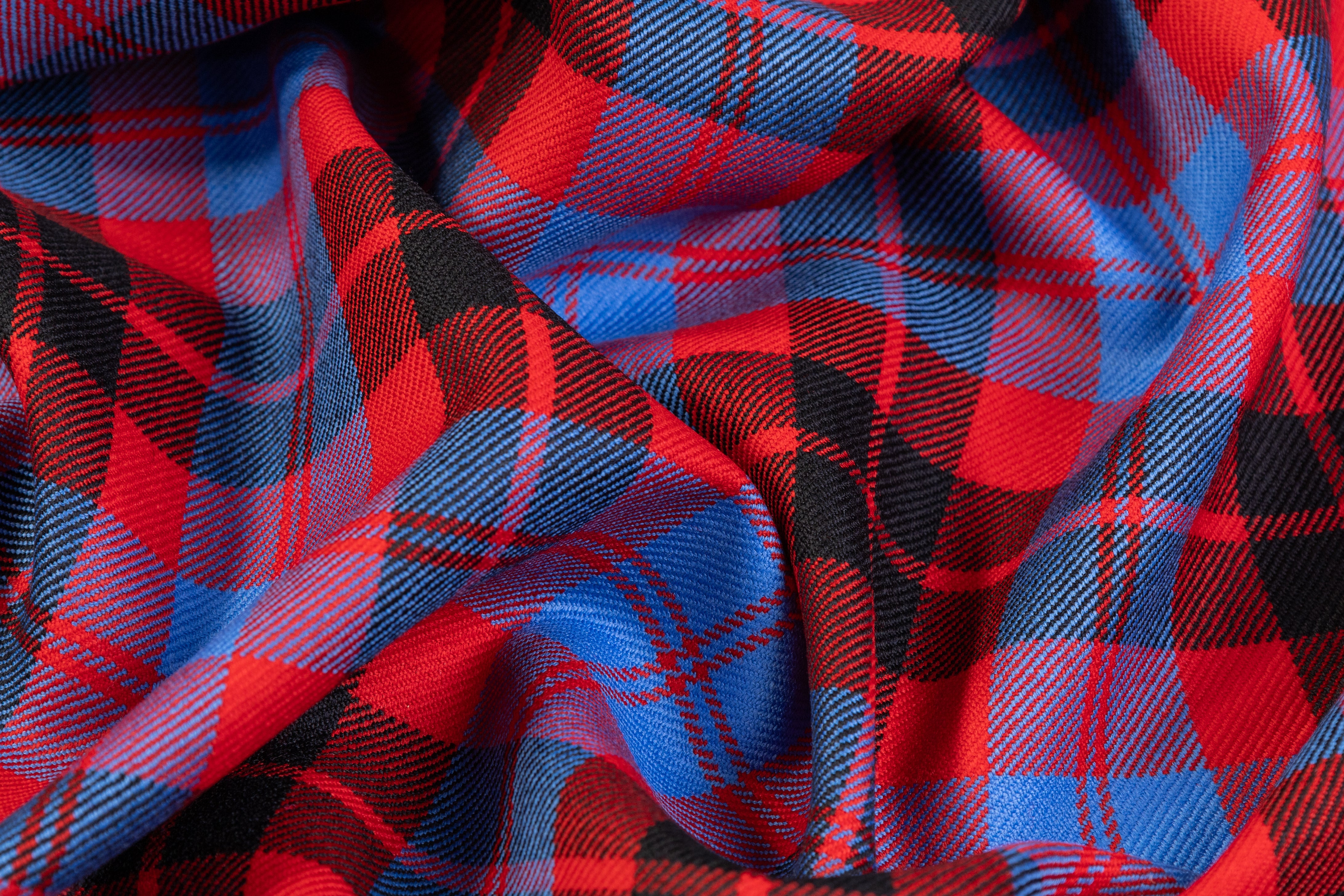 Checked Italian Wool Suiting - Red / Blue