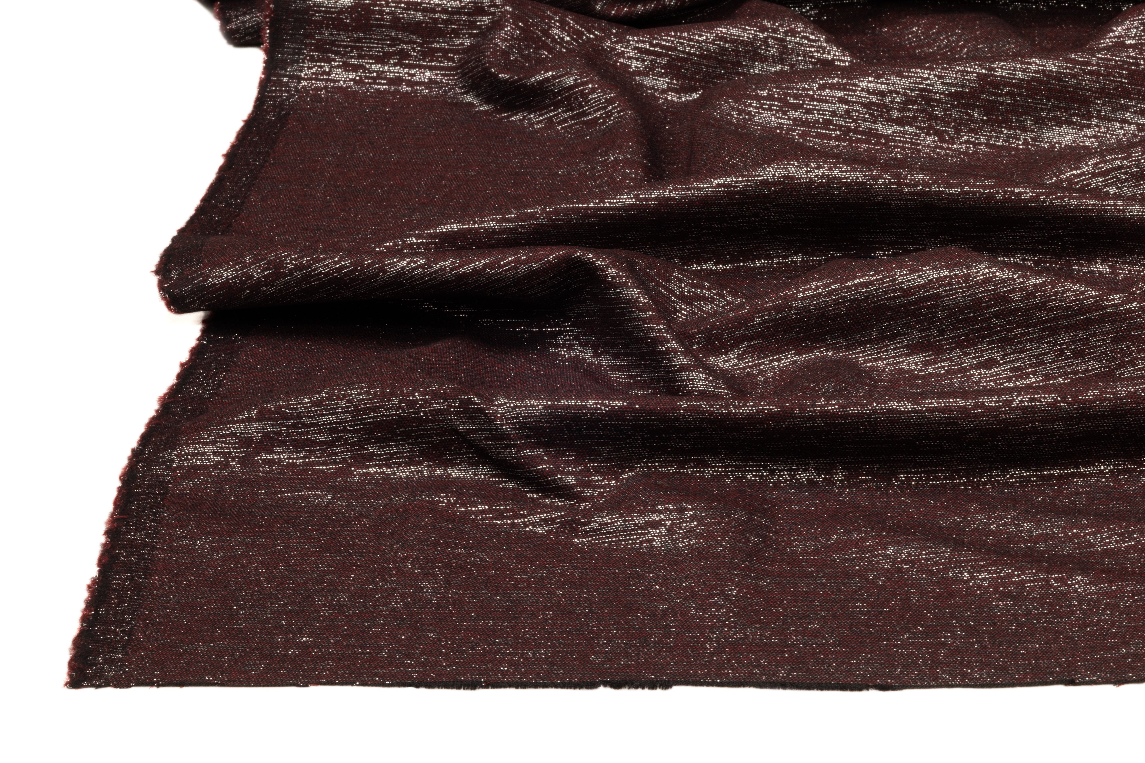 Metallic Italian Wool Flannel Suiting - Burgundy / Silver