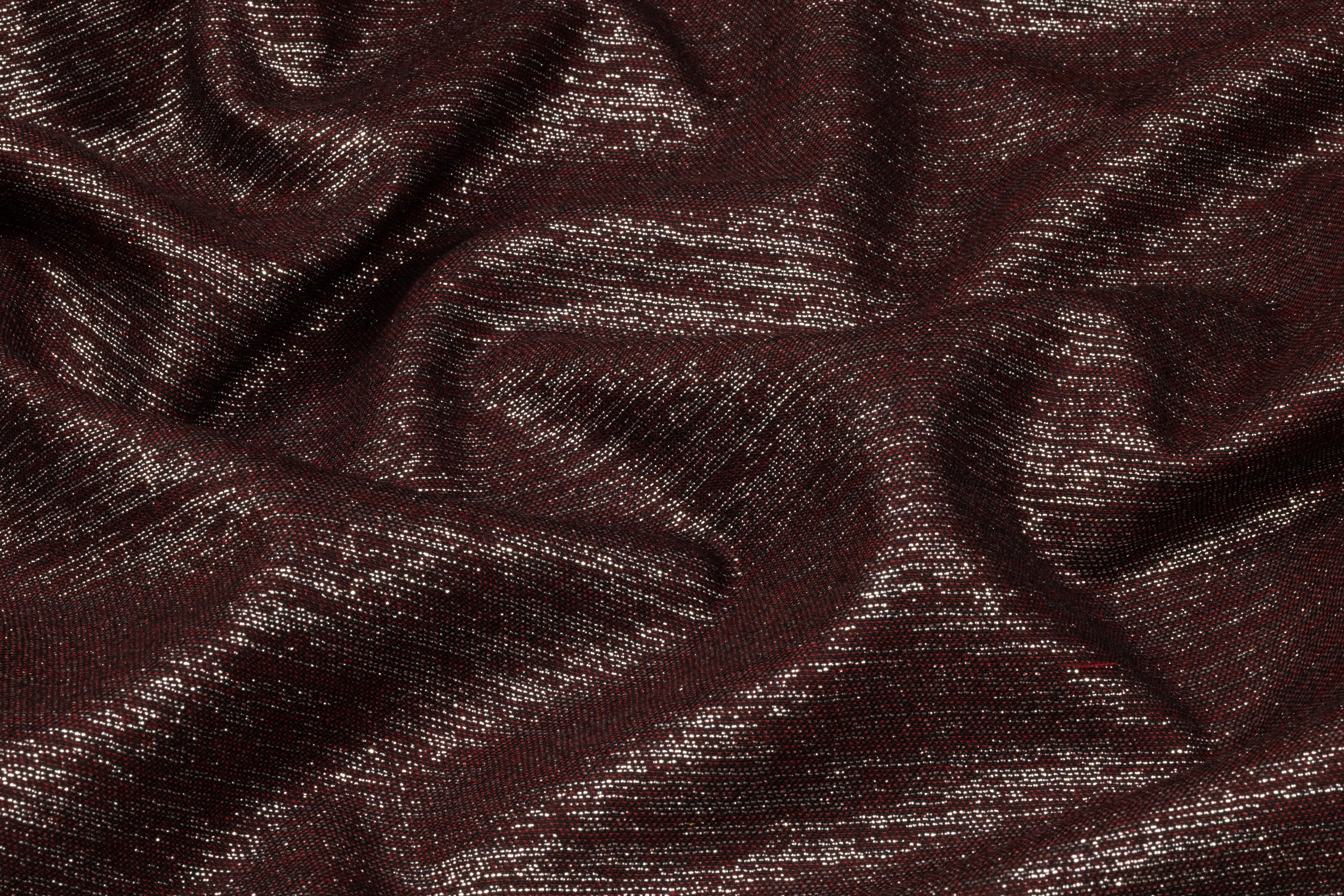 Metallic Italian Wool Flannel Suiting - Burgundy / Silver