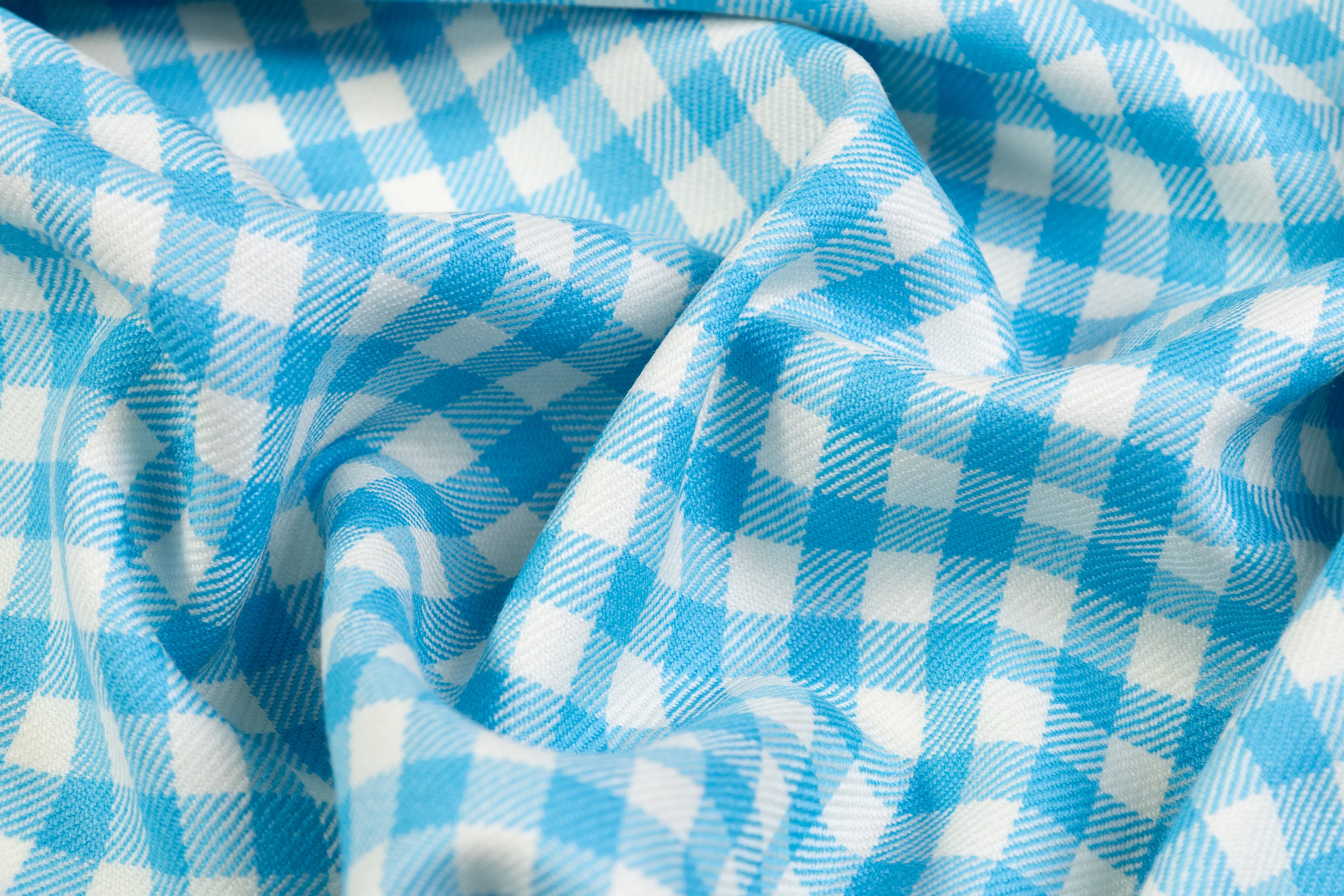 Gingham Checked Italian Wool Suiting - Blue / Off White